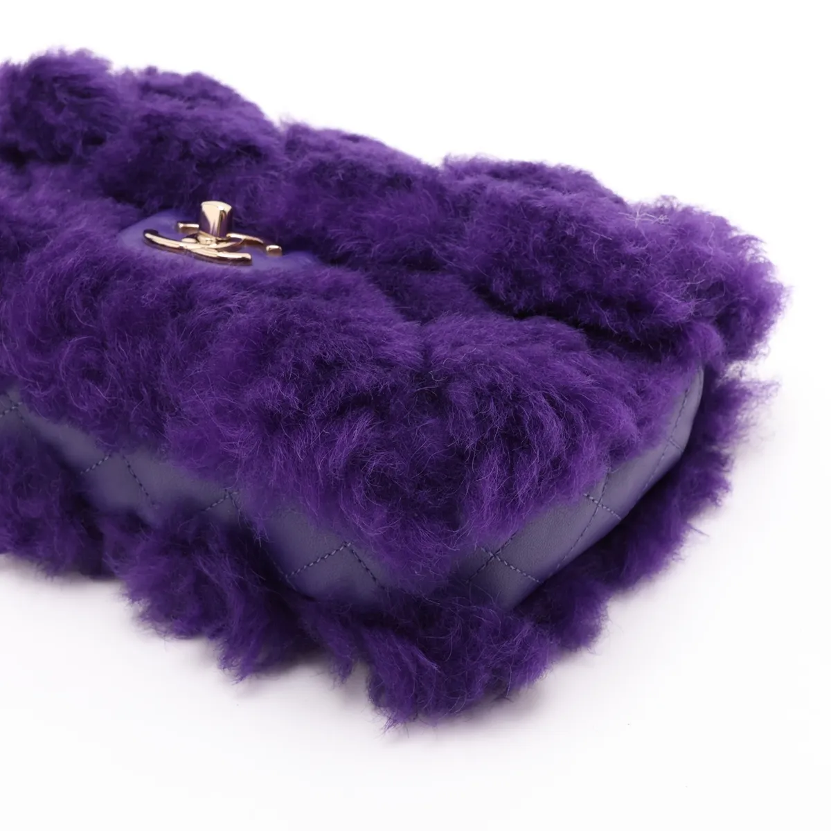 Mini Matelassé 20 Fur x Lambskin Single Flap Single Chain Bag, Purple, Gold Hardware, 28914878, Serial Number 28-series, A69900 — view 3
