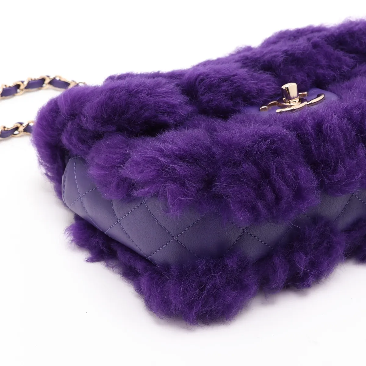 Mini Matelassé 20 Fur x Lambskin Single Flap Single Chain Bag, Purple, Gold Hardware, 28914878, Serial Number 28-series, A69900 — view 4
