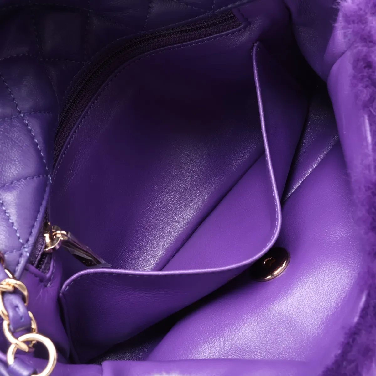Mini Matelassé 20 Fur x Lambskin Single Flap Single Chain Bag, Purple, Gold Hardware, 28914878, Serial Number 28-series, A69900 — view 7