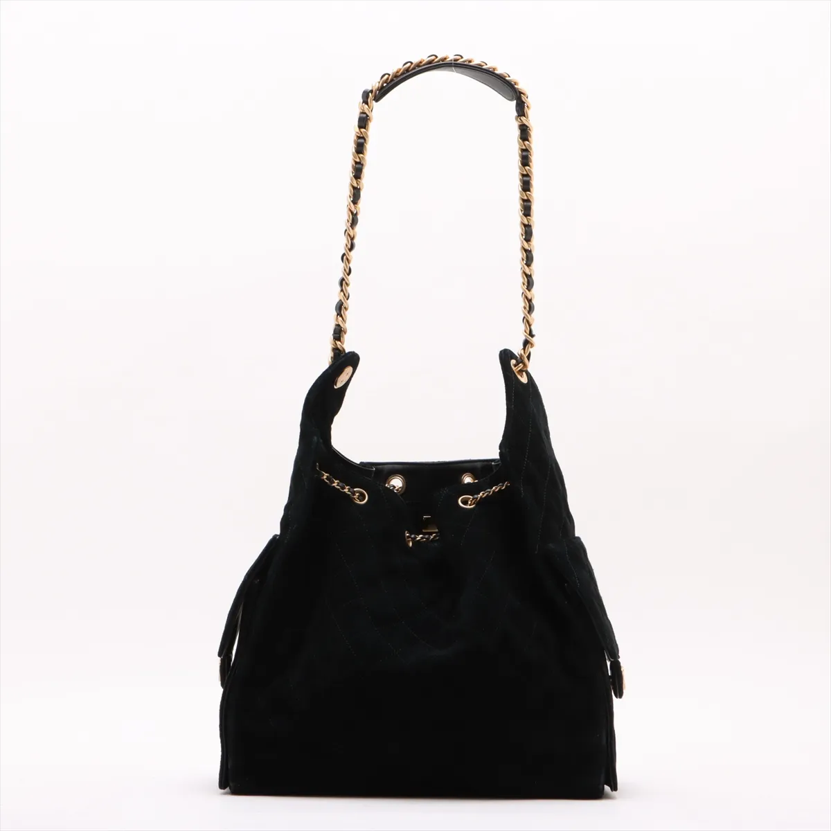 [Individually wrapped] Chanel 25 Medium Suede x Leather Chain Shoulder Bag Black Gold Hardware GT7EG0NJ Random Plate — view 2