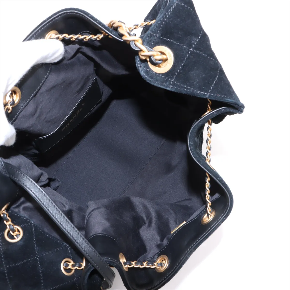 [Individually wrapped] Chanel 25 Medium Suede x Leather Chain Shoulder Bag Black Gold Hardware GT7EG0NJ Random Plate — view 6