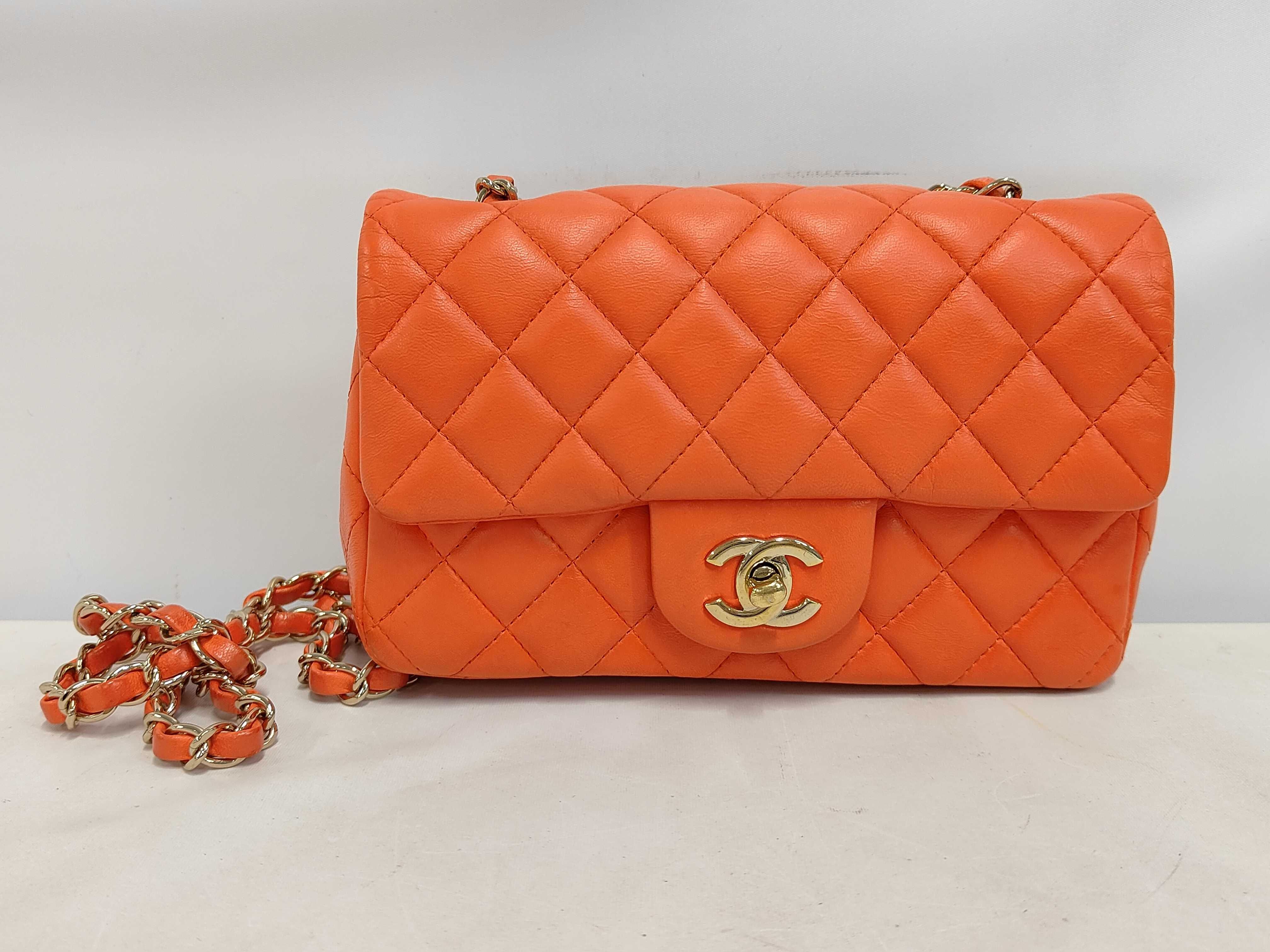 Matelassé 20 Lambskin Gold Hardware Chain Shoulder Bag, Series 30s, Orange Shoulder Bag