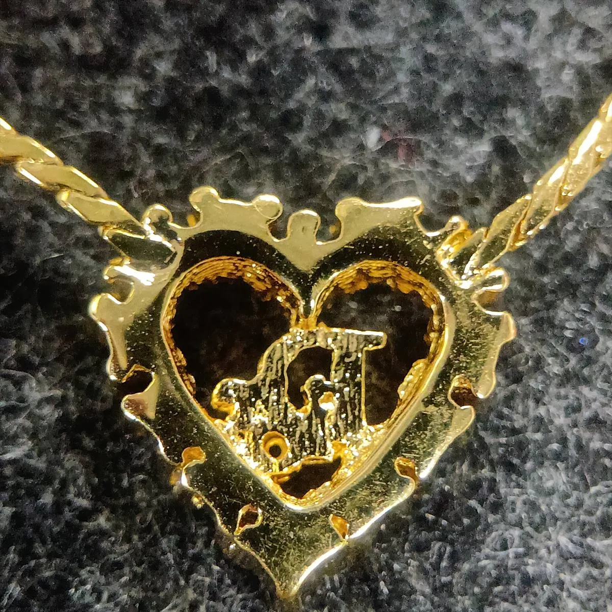 logo necklace, gold plated with rhinestones. Shows signs of wear, tarnishing, — view 7
