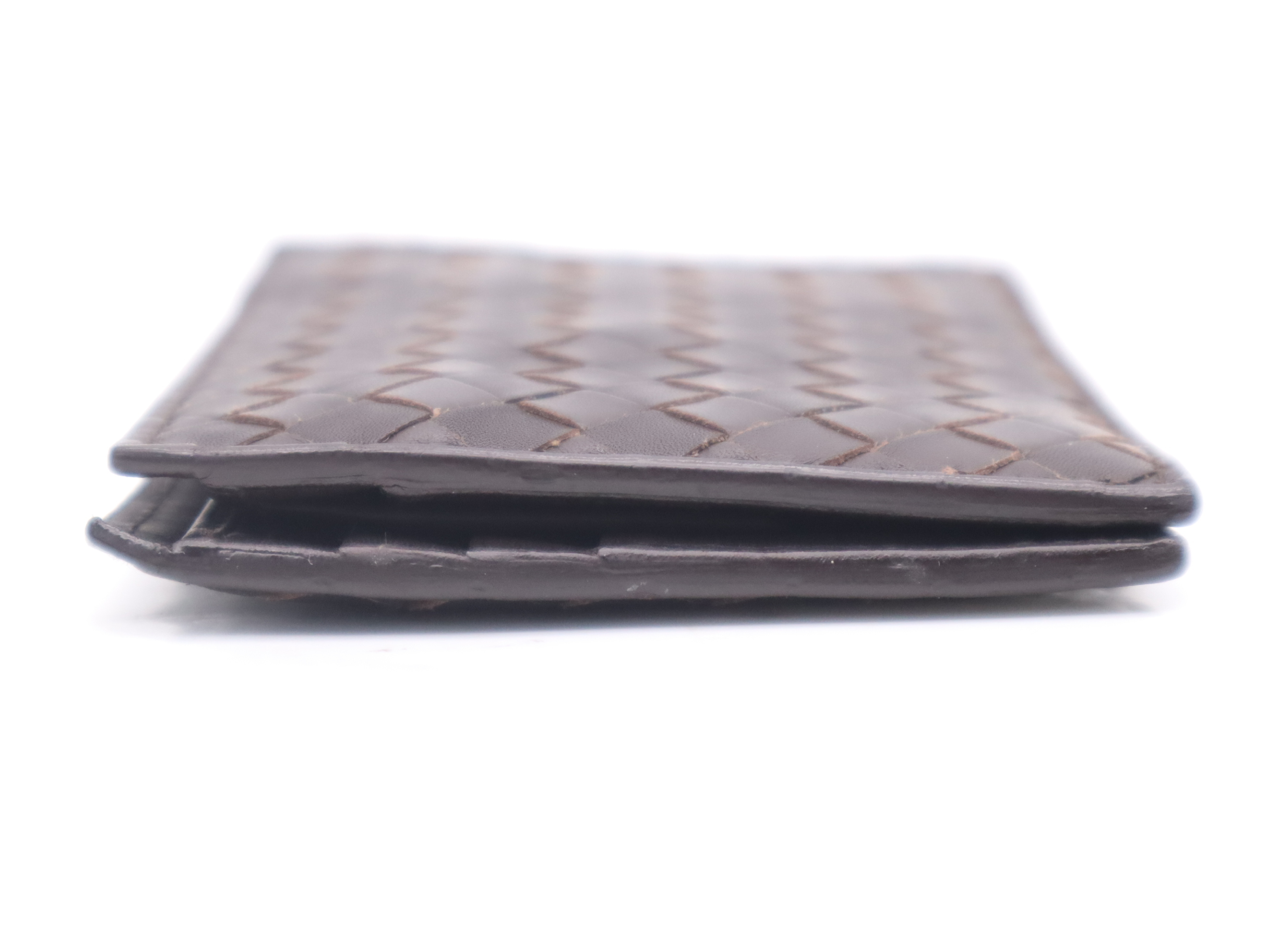 Leather Intrecciato Bi-fold Wallet, Brown — view 3