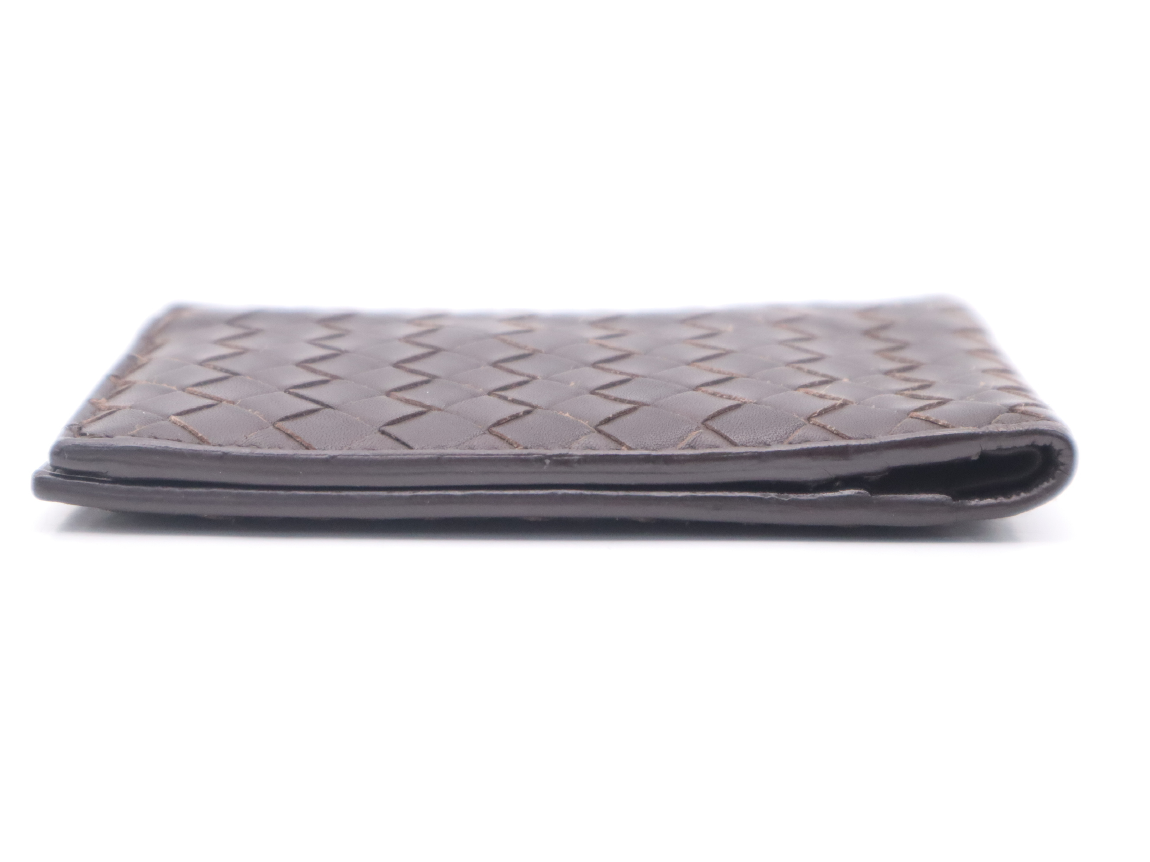 Leather Intrecciato Bi-fold Wallet, Brown — view 4