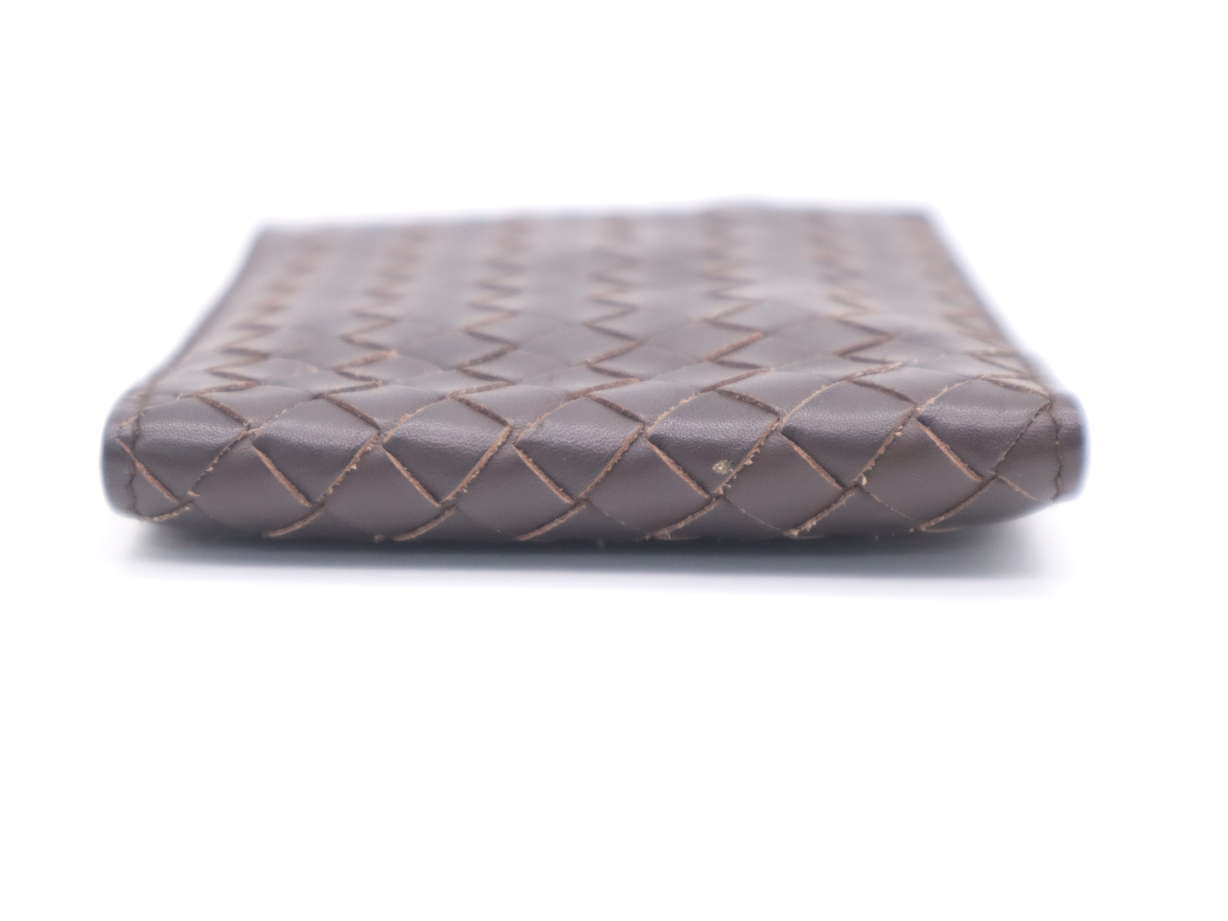 Leather Intrecciato Bi-fold Wallet, Brown — view 5