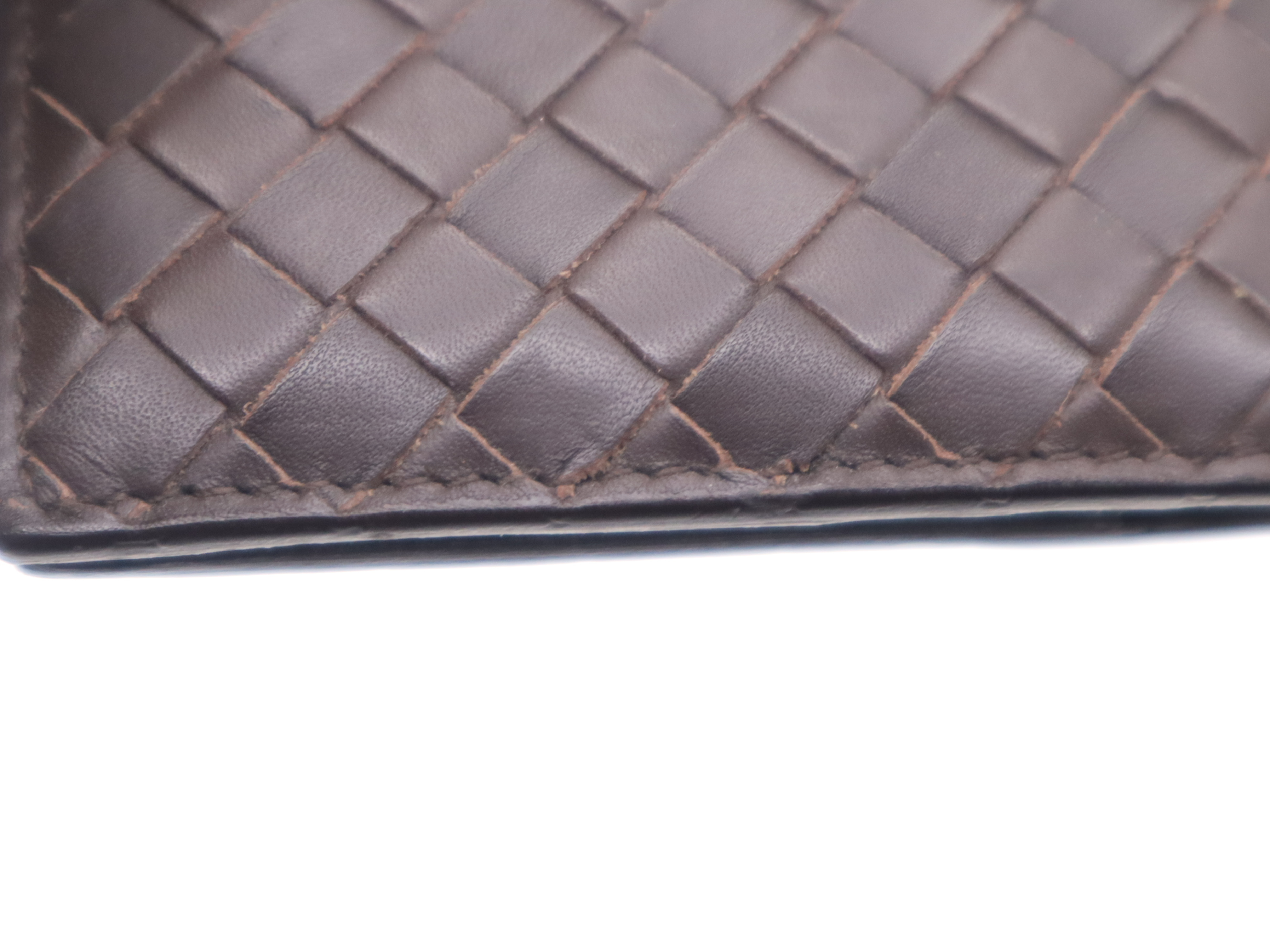 Leather Intrecciato Bi-fold Wallet, Brown — view 6