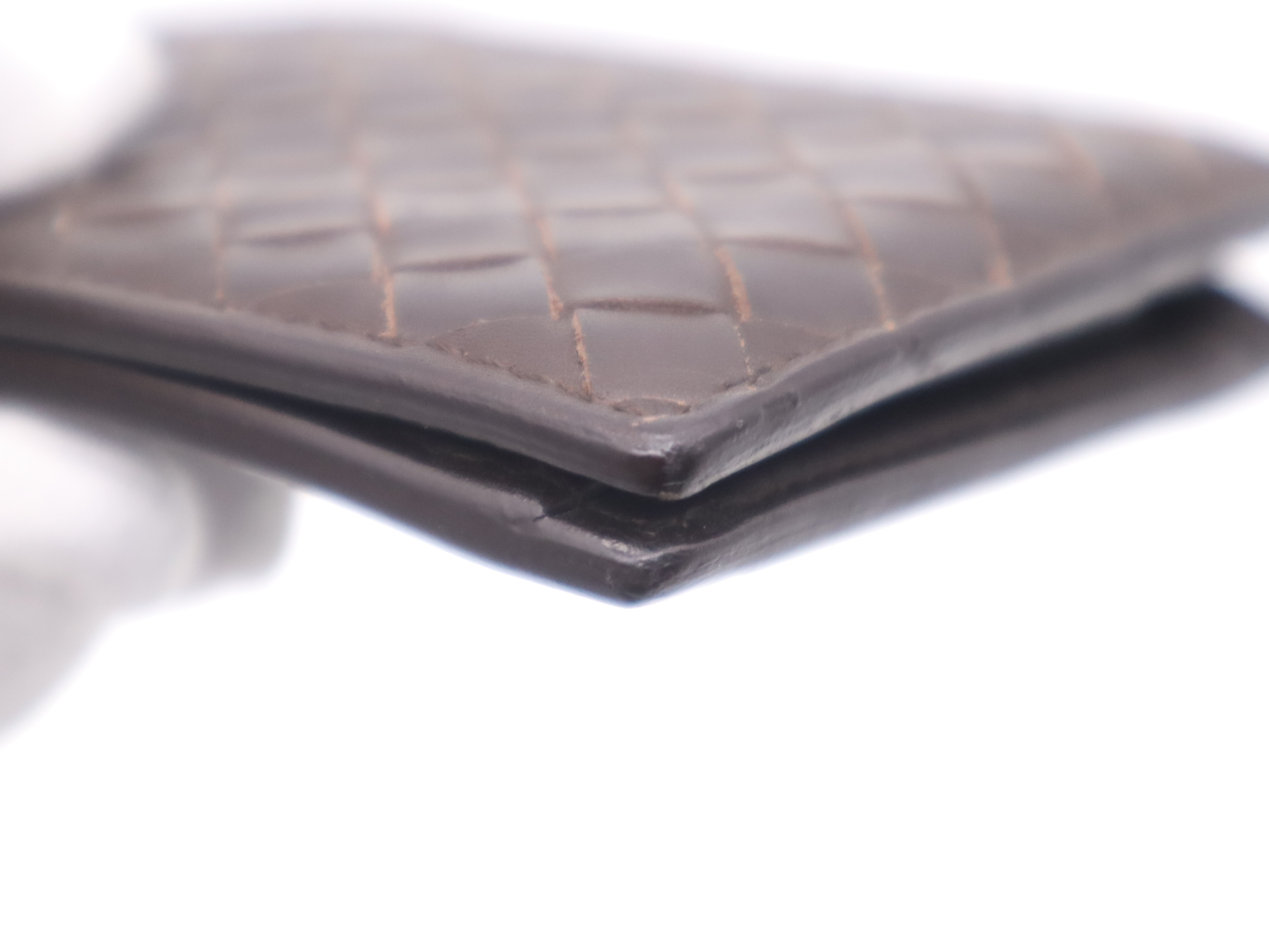 Leather Intrecciato Bi-fold Wallet, Brown — view 8