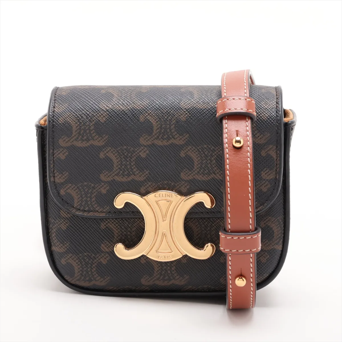 Triomphe Mini Claude PVC x Leather Shoulder Bag, Brown
