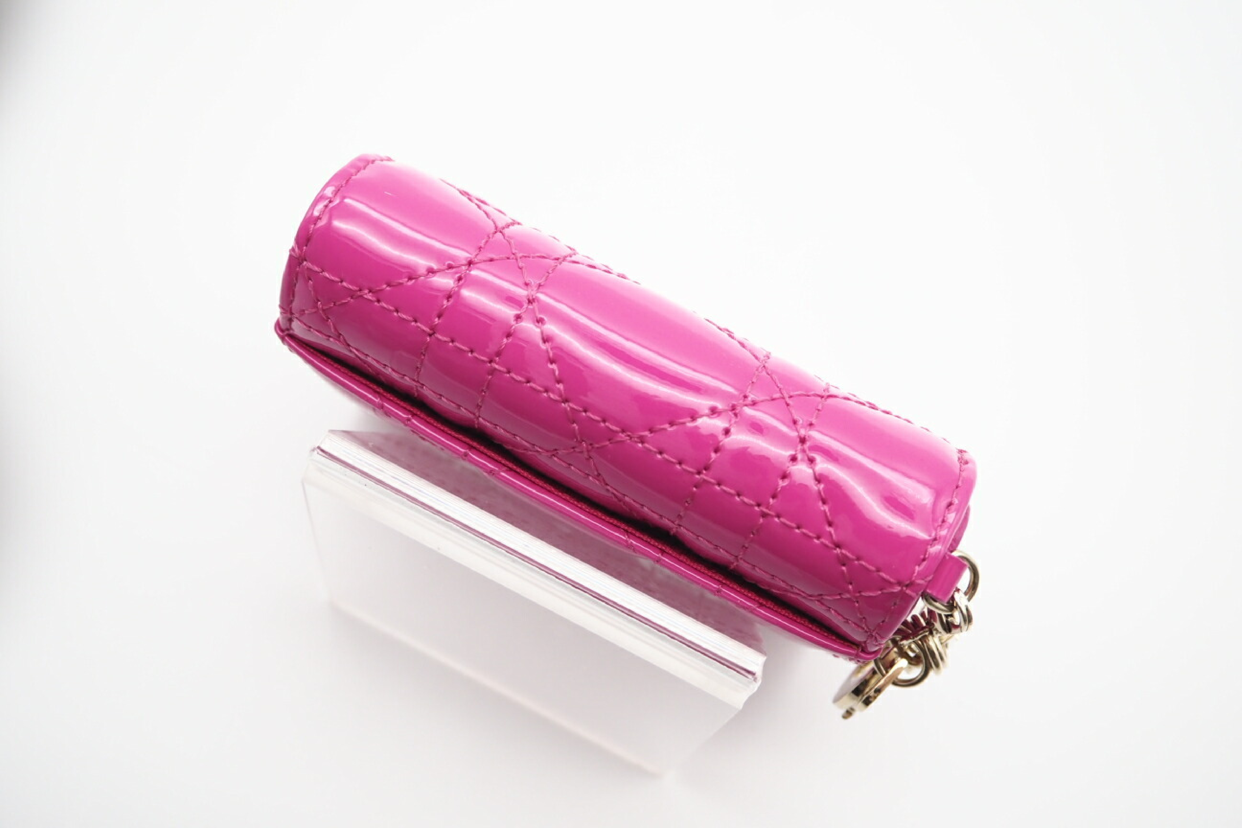 S0181OVRB_M16F Patent Calfskin Cannage Wallet Pink — view 2