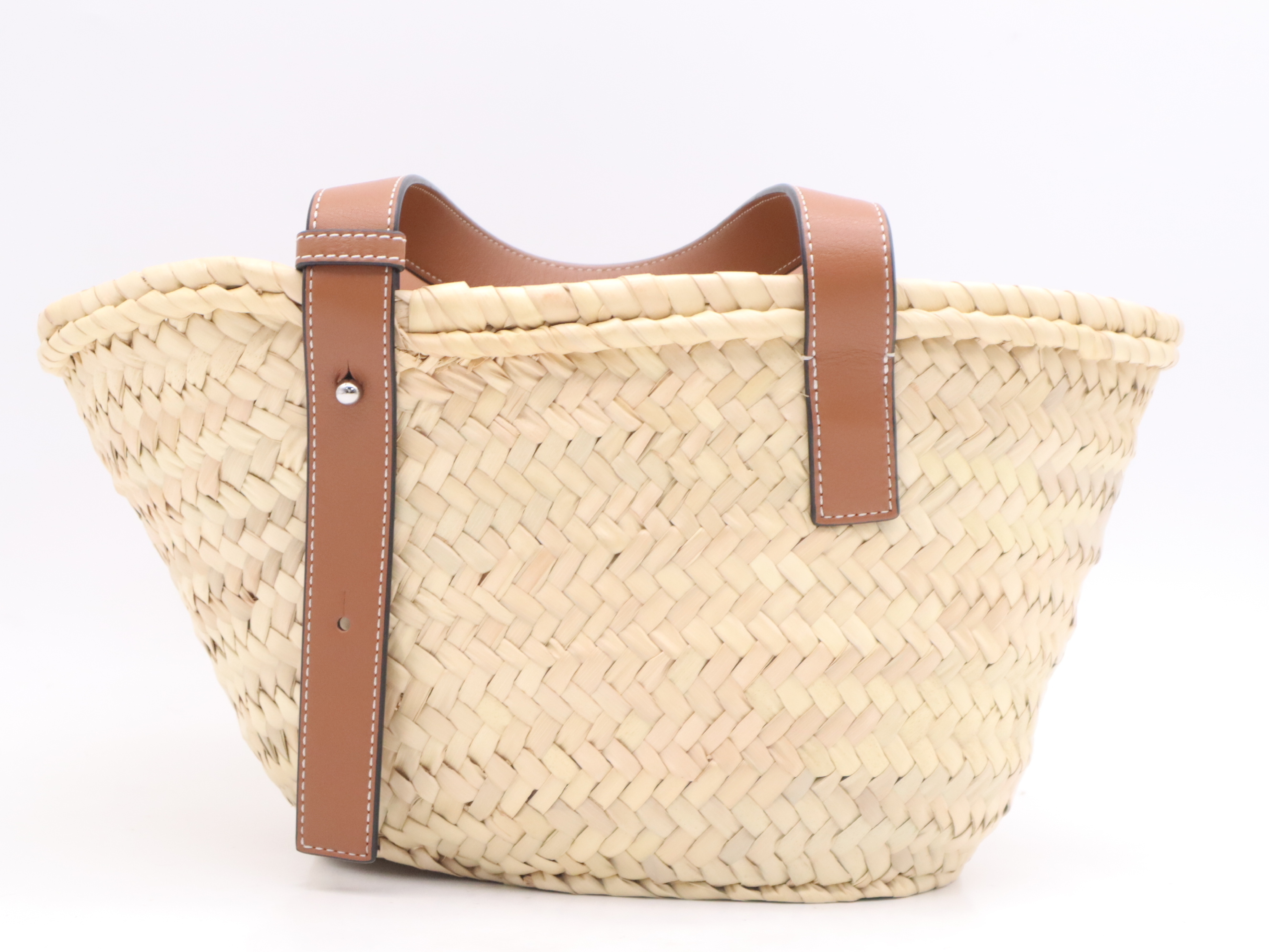 Palm Leaf/Leather Basket Bag, Beige/Brown Handbag — view 2