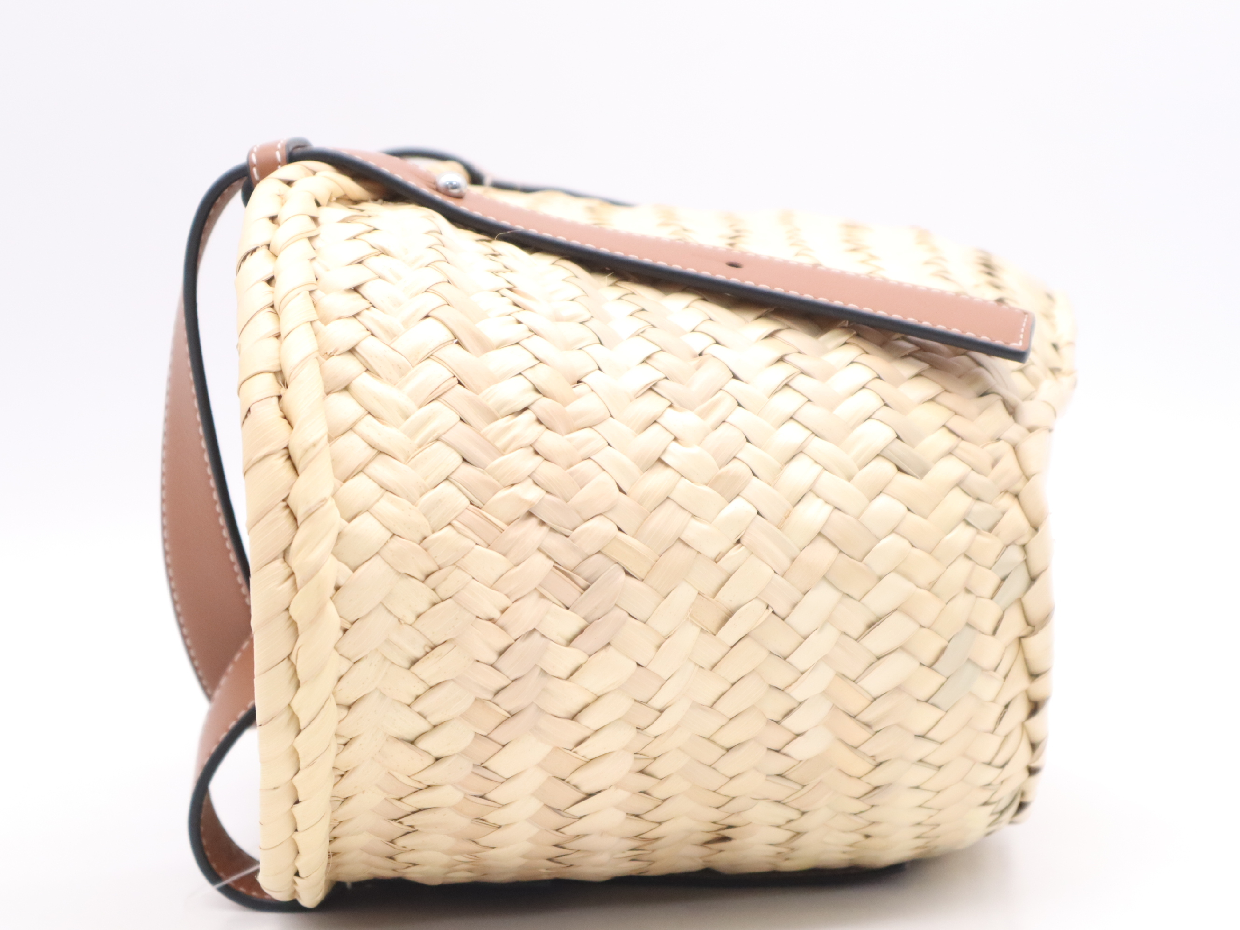 Palm Leaf/Leather Basket Bag, Beige/Brown Handbag — view 3
