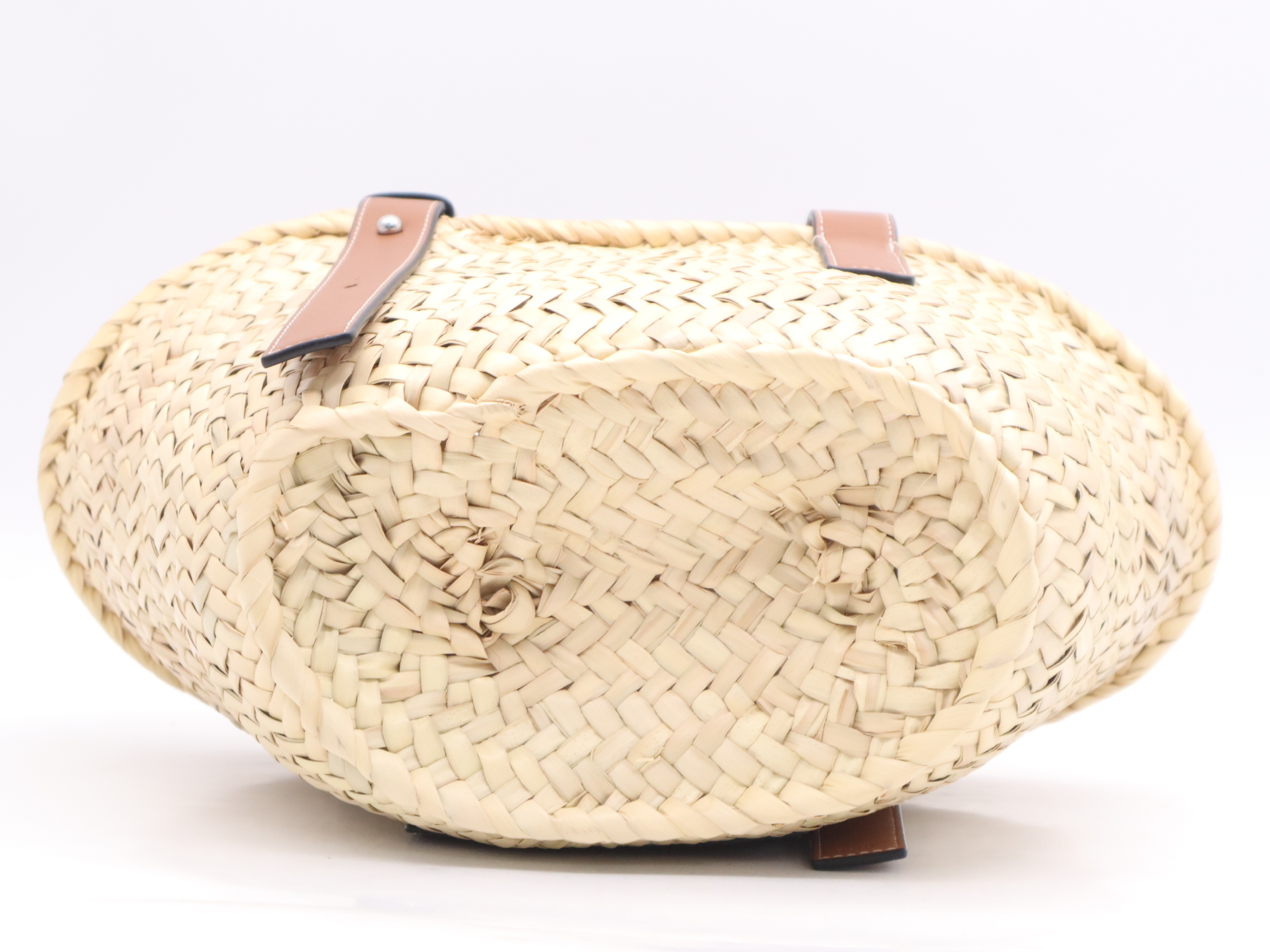 Palm Leaf/Leather Basket Bag, Beige/Brown Handbag — view 4