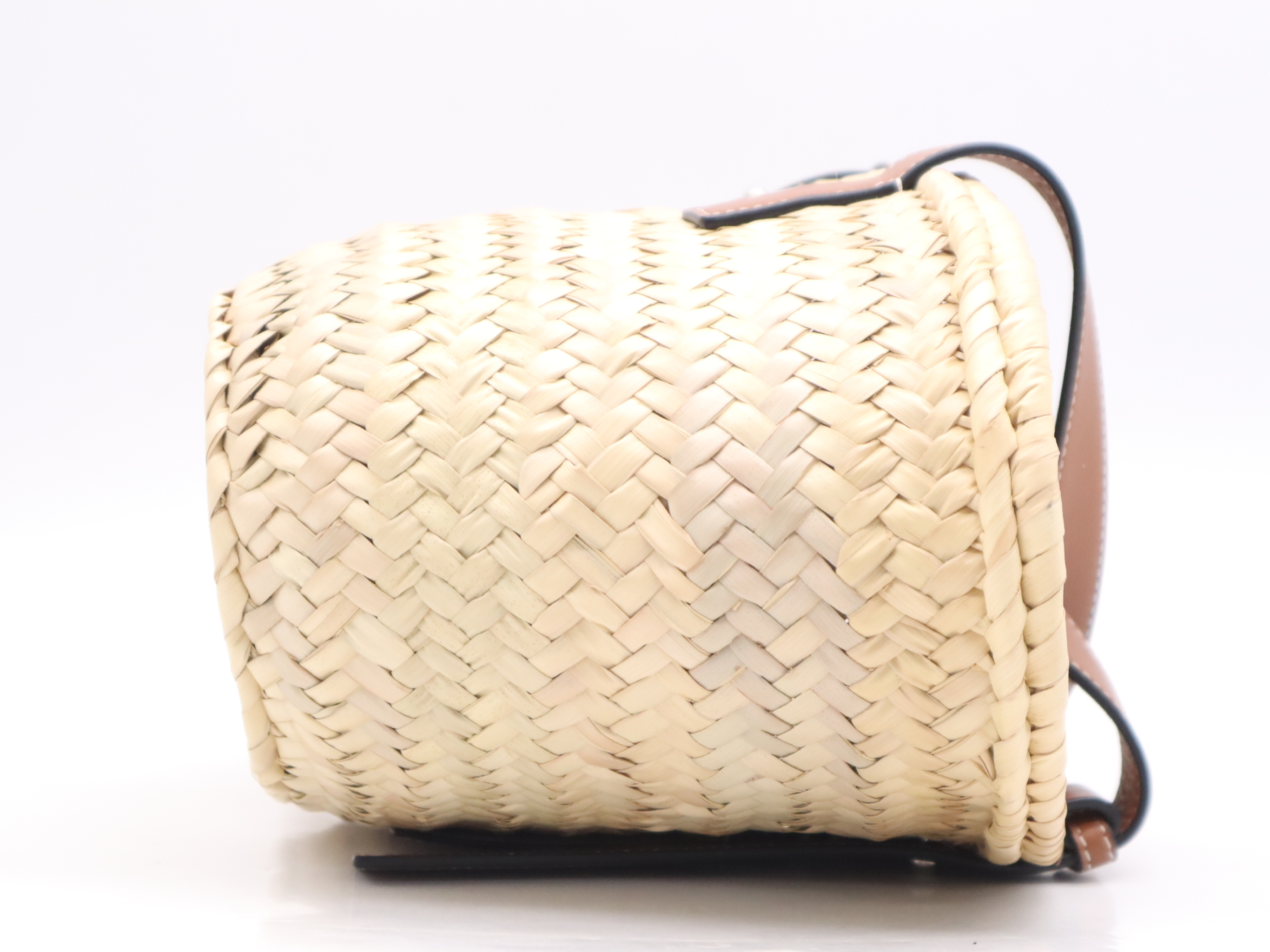 Palm Leaf/Leather Basket Bag, Beige/Brown Handbag — view 5