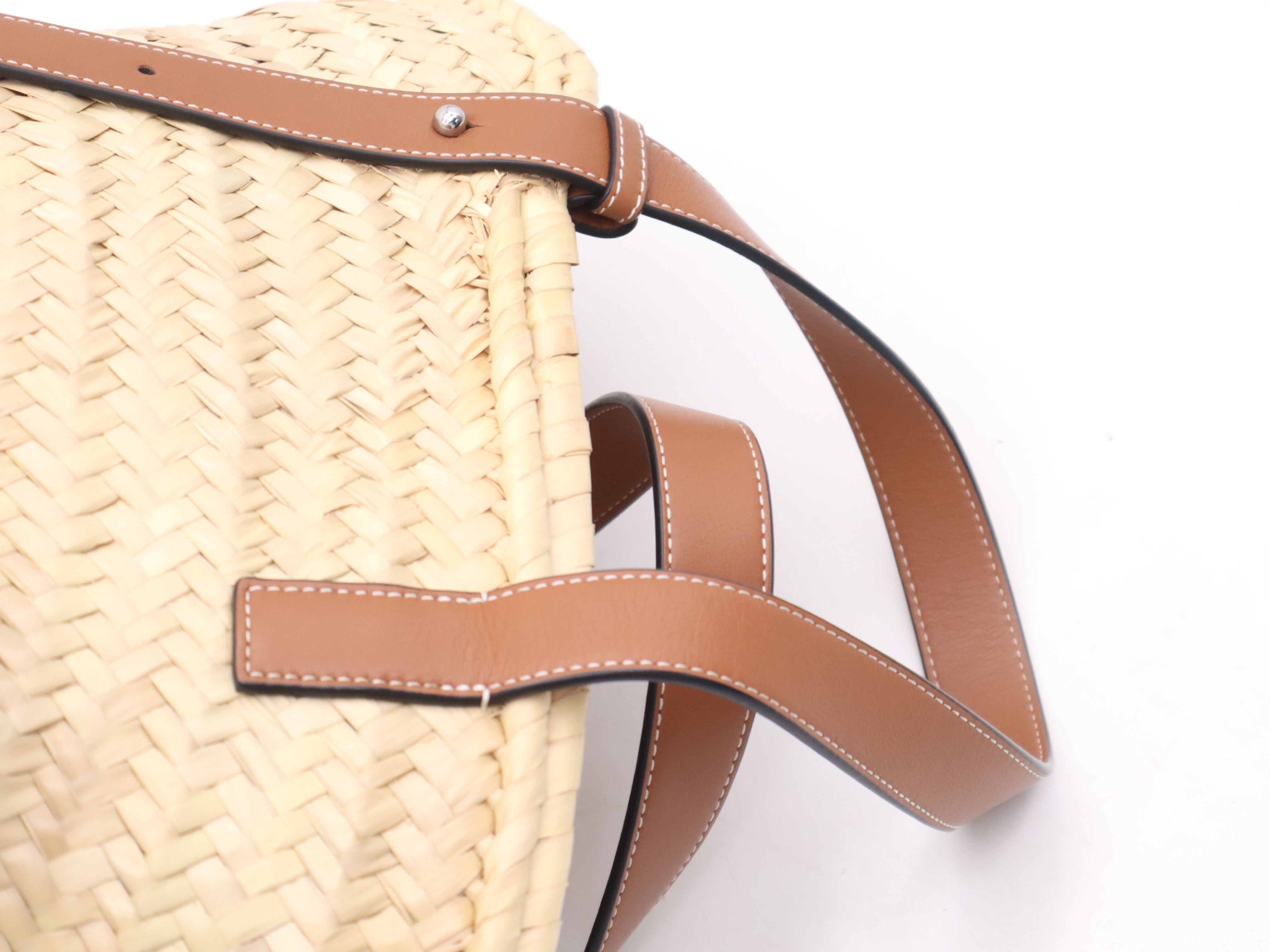 Palm Leaf/Leather Basket Bag, Beige/Brown Handbag — view 6