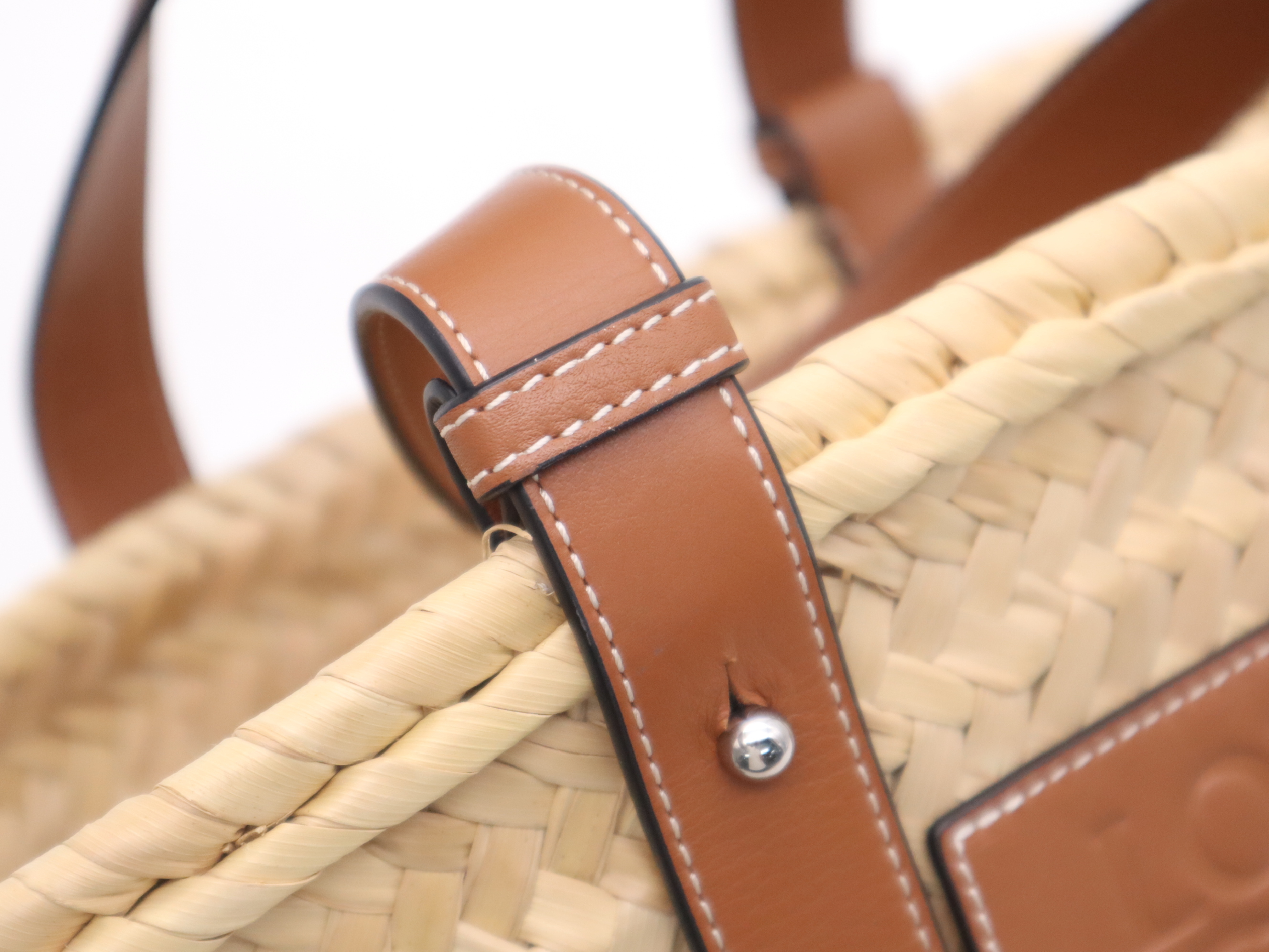 Palm Leaf/Leather Basket Bag, Beige/Brown Handbag — view 7