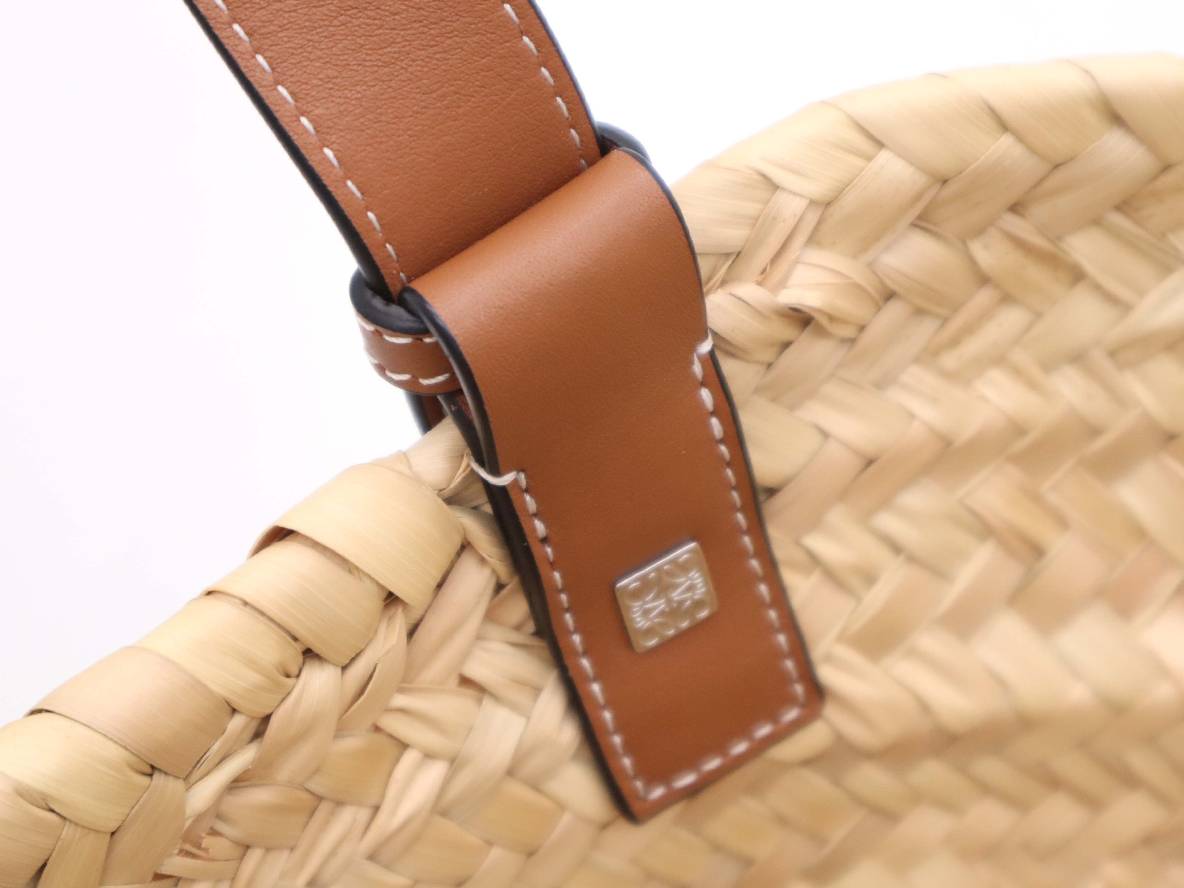 Palm Leaf/Leather Basket Bag, Beige/Brown Handbag — view 8