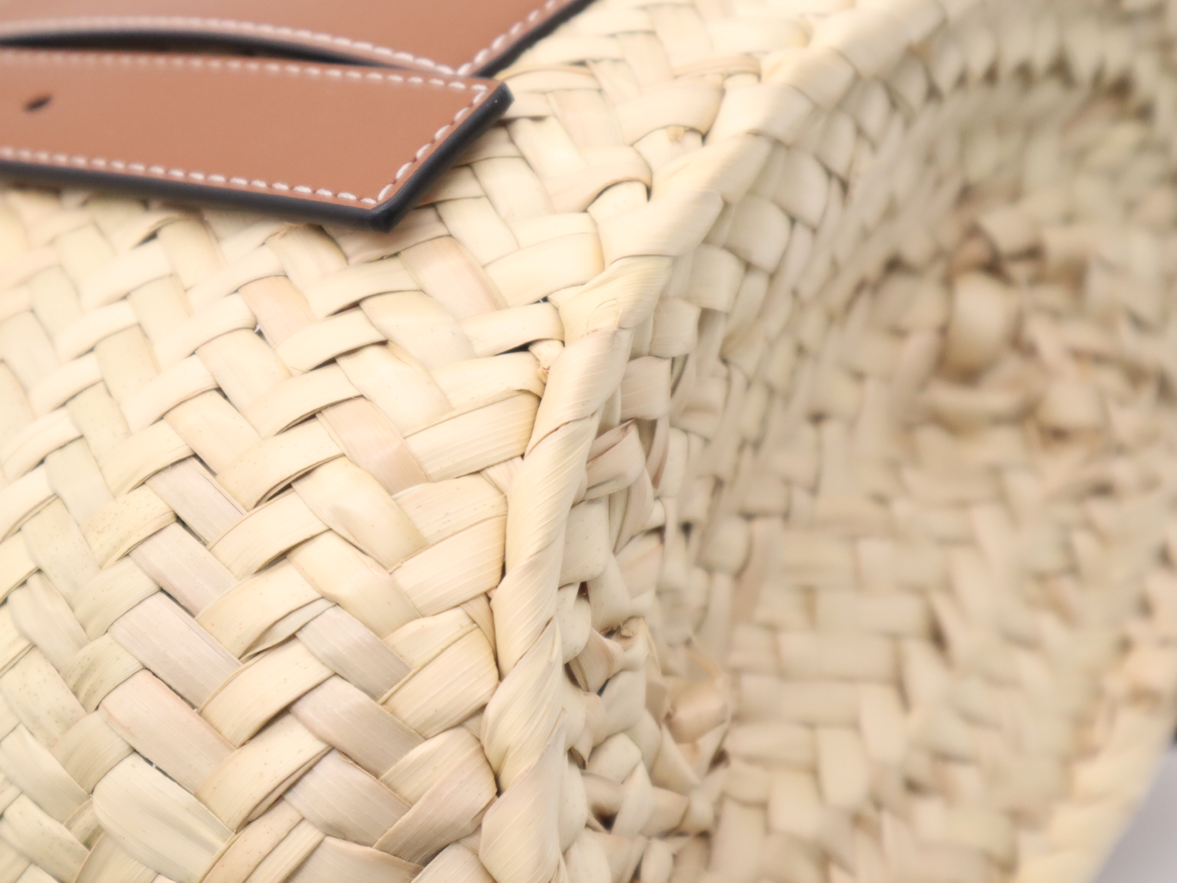 Palm Leaf/Leather Basket Bag, Beige/Brown Handbag — view 9