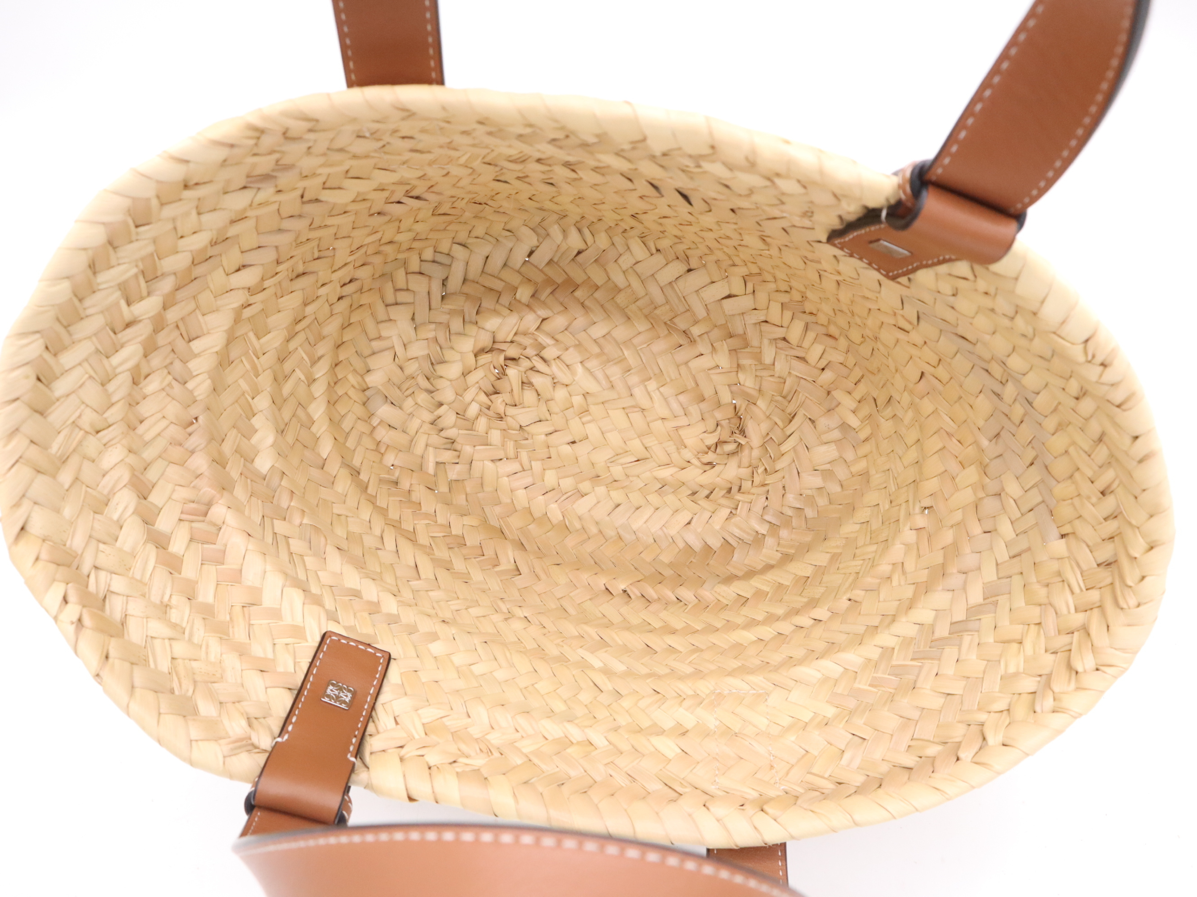 Palm Leaf/Leather Basket Bag, Beige/Brown Handbag — view 10