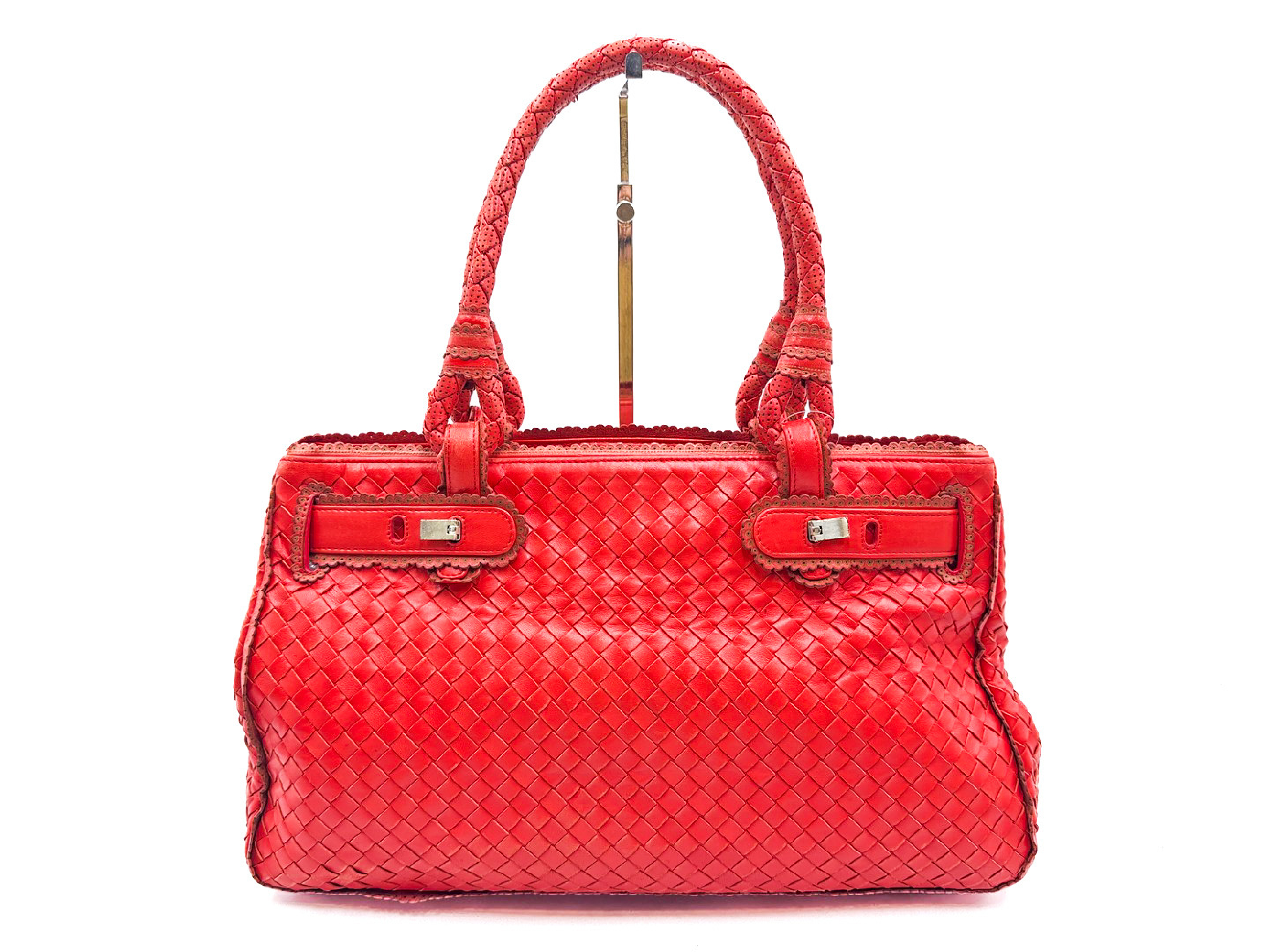 Intrecciato Red Leather Tote Bag