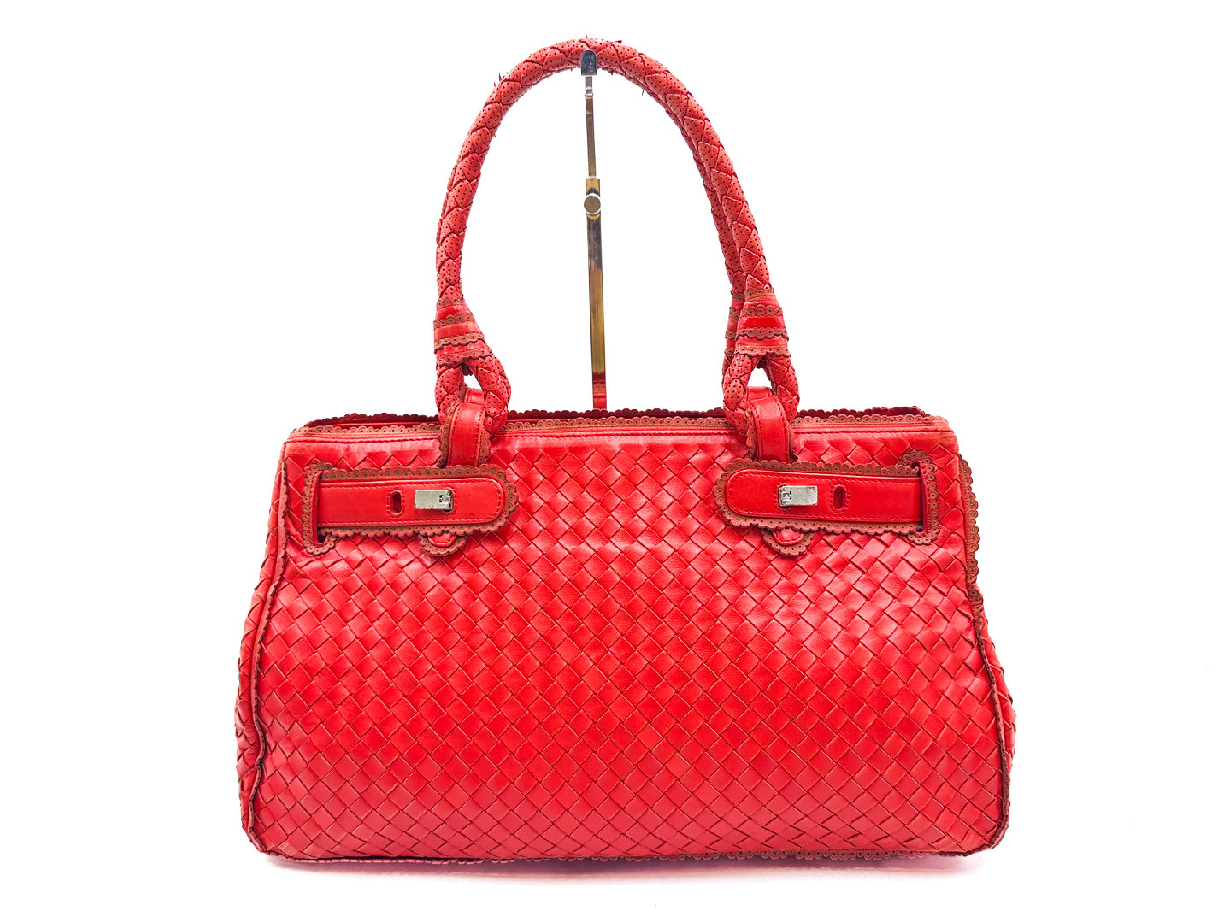Intrecciato Red Leather Tote Bag — view 2