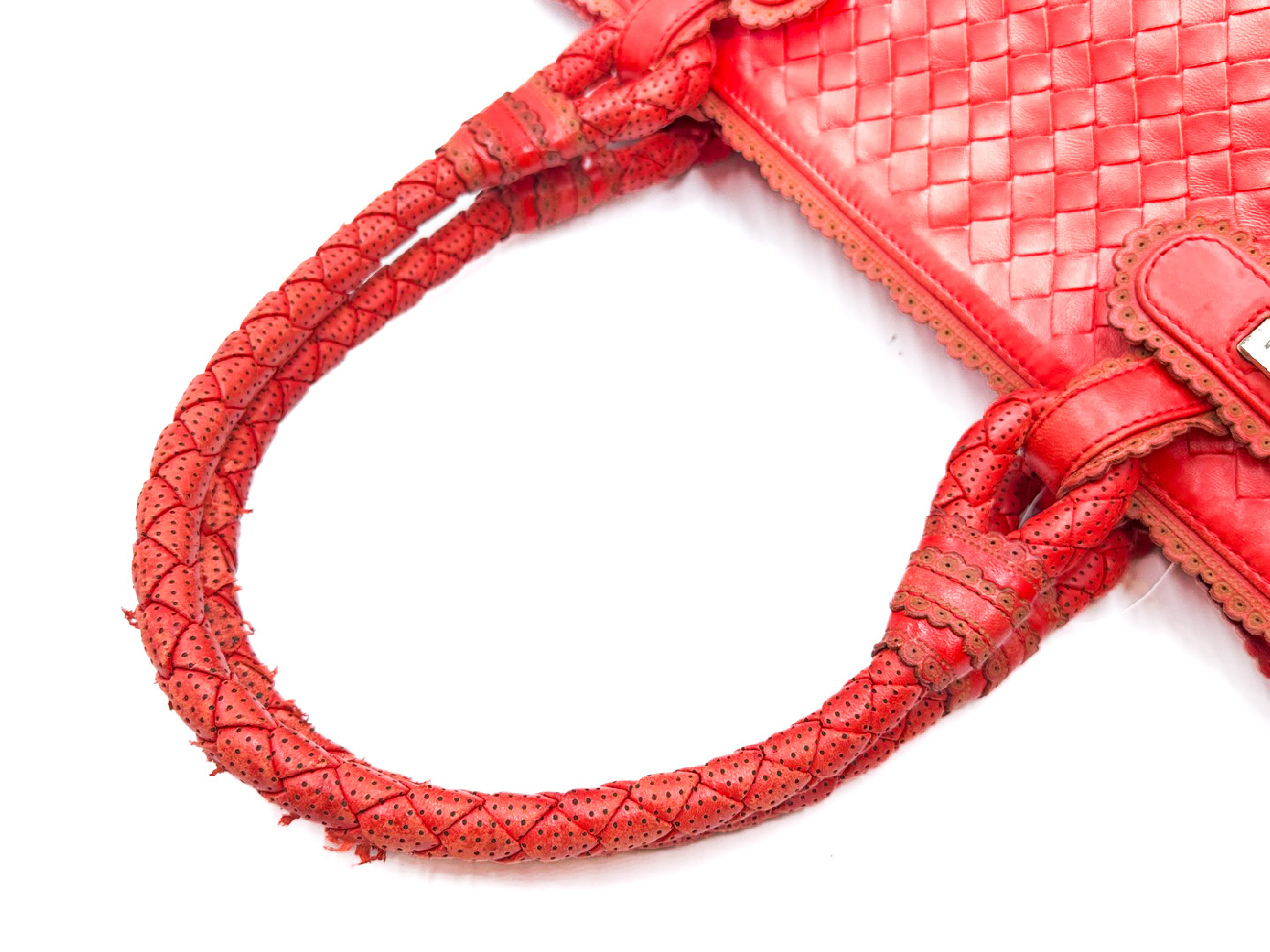 Intrecciato Red Leather Tote Bag — view 3