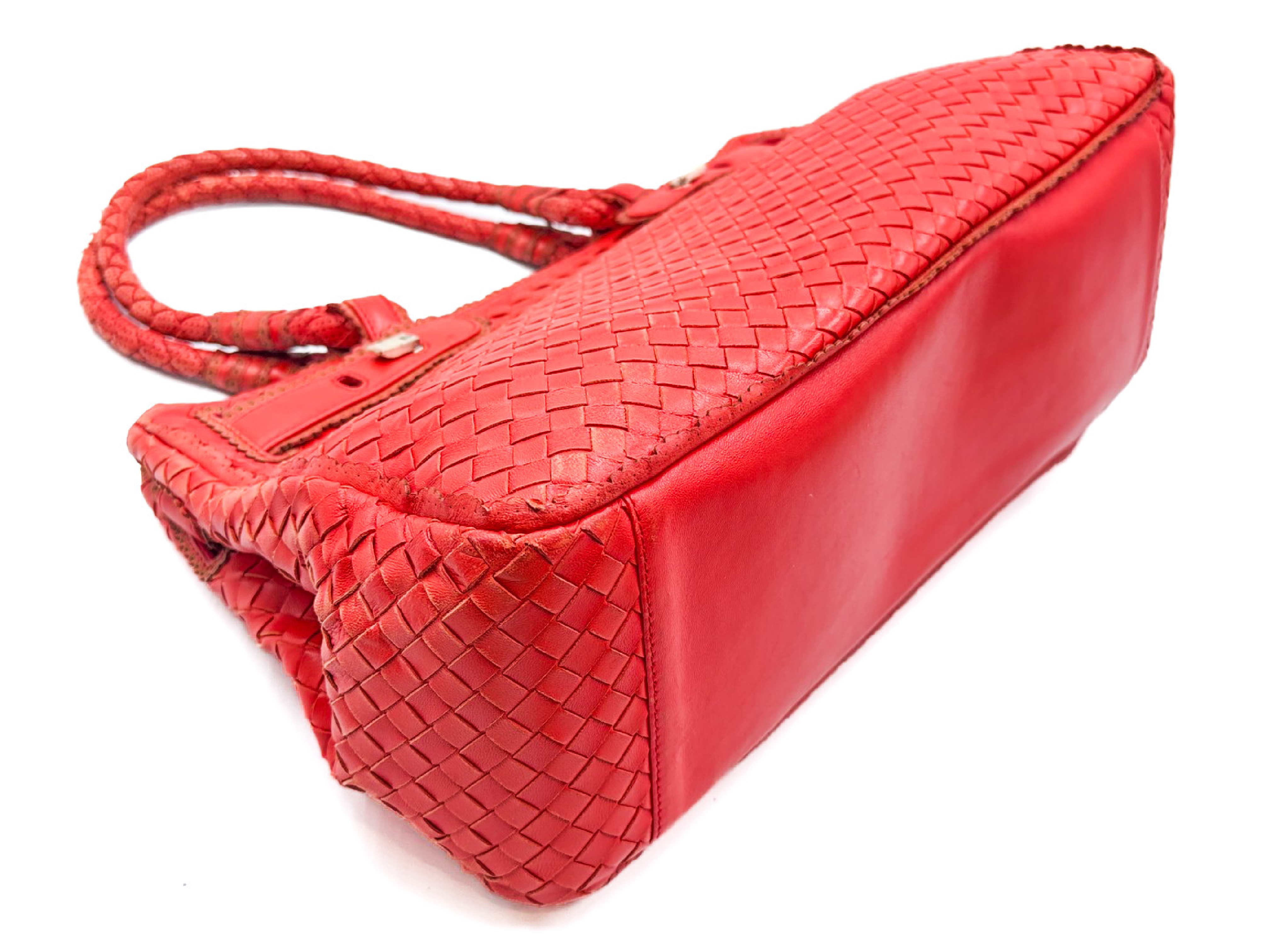 Intrecciato Red Leather Tote Bag — view 4