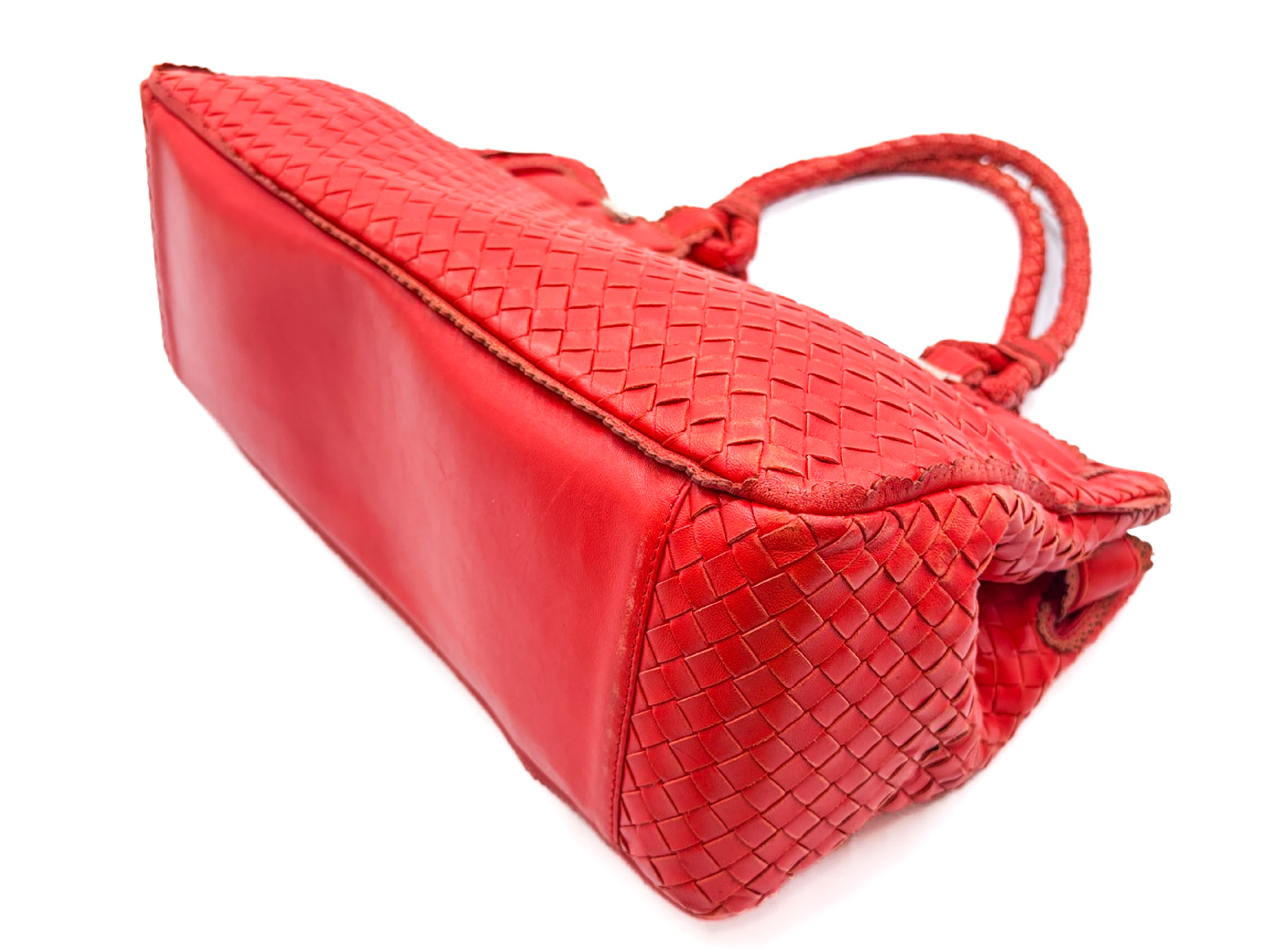 Intrecciato Red Leather Tote Bag — view 5