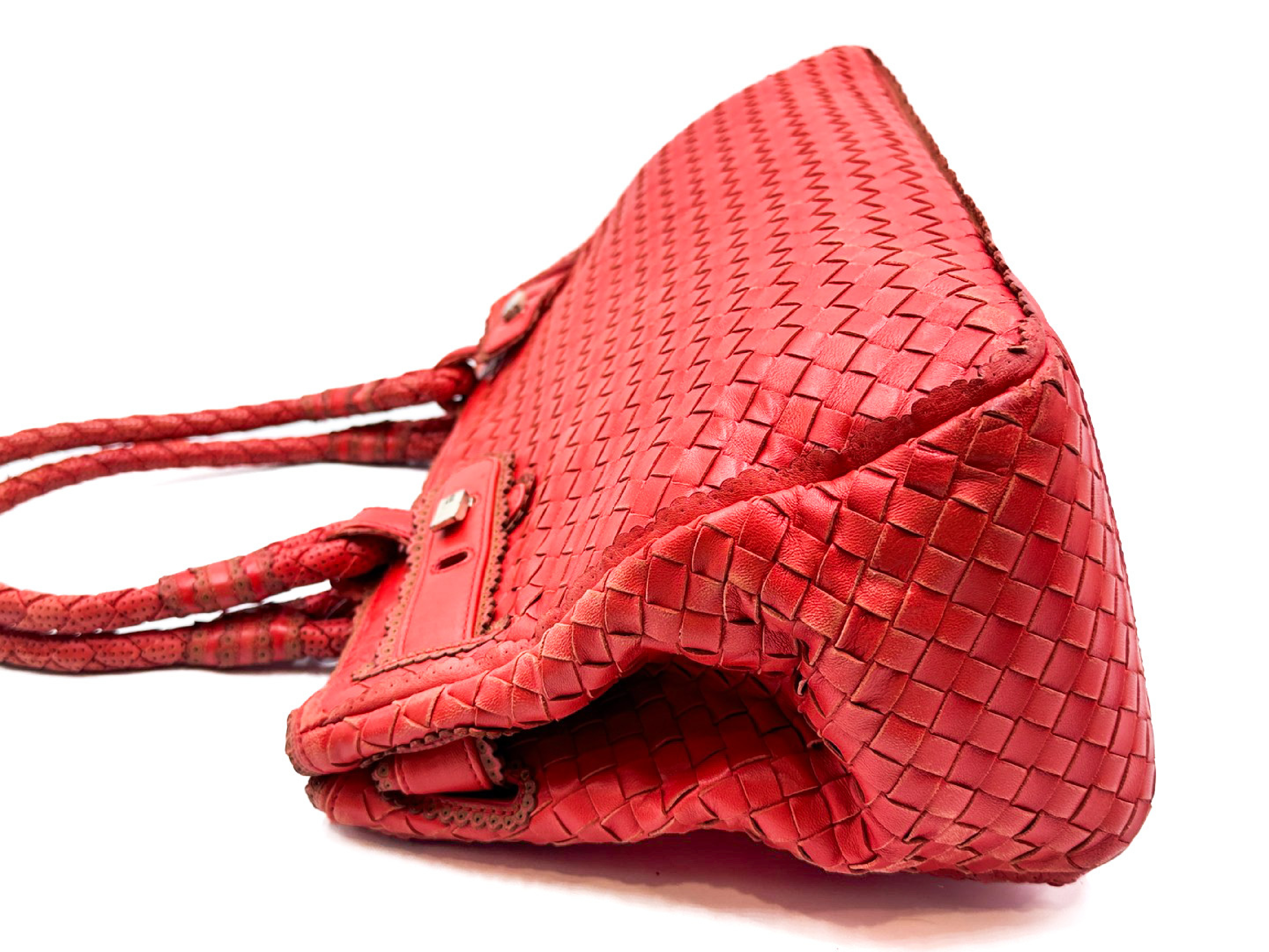 Intrecciato Red Leather Tote Bag — view 6