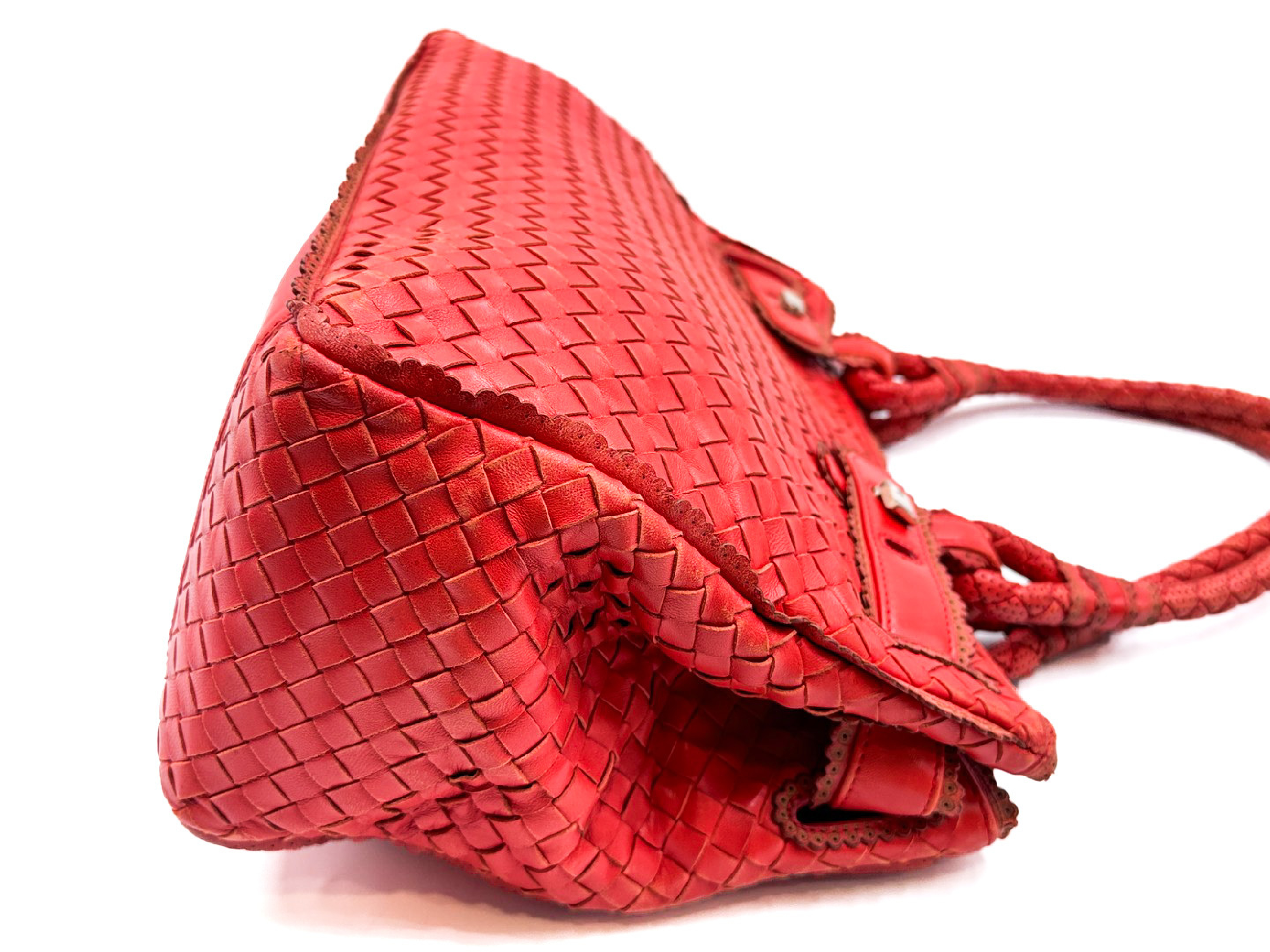 Intrecciato Red Leather Tote Bag — view 7
