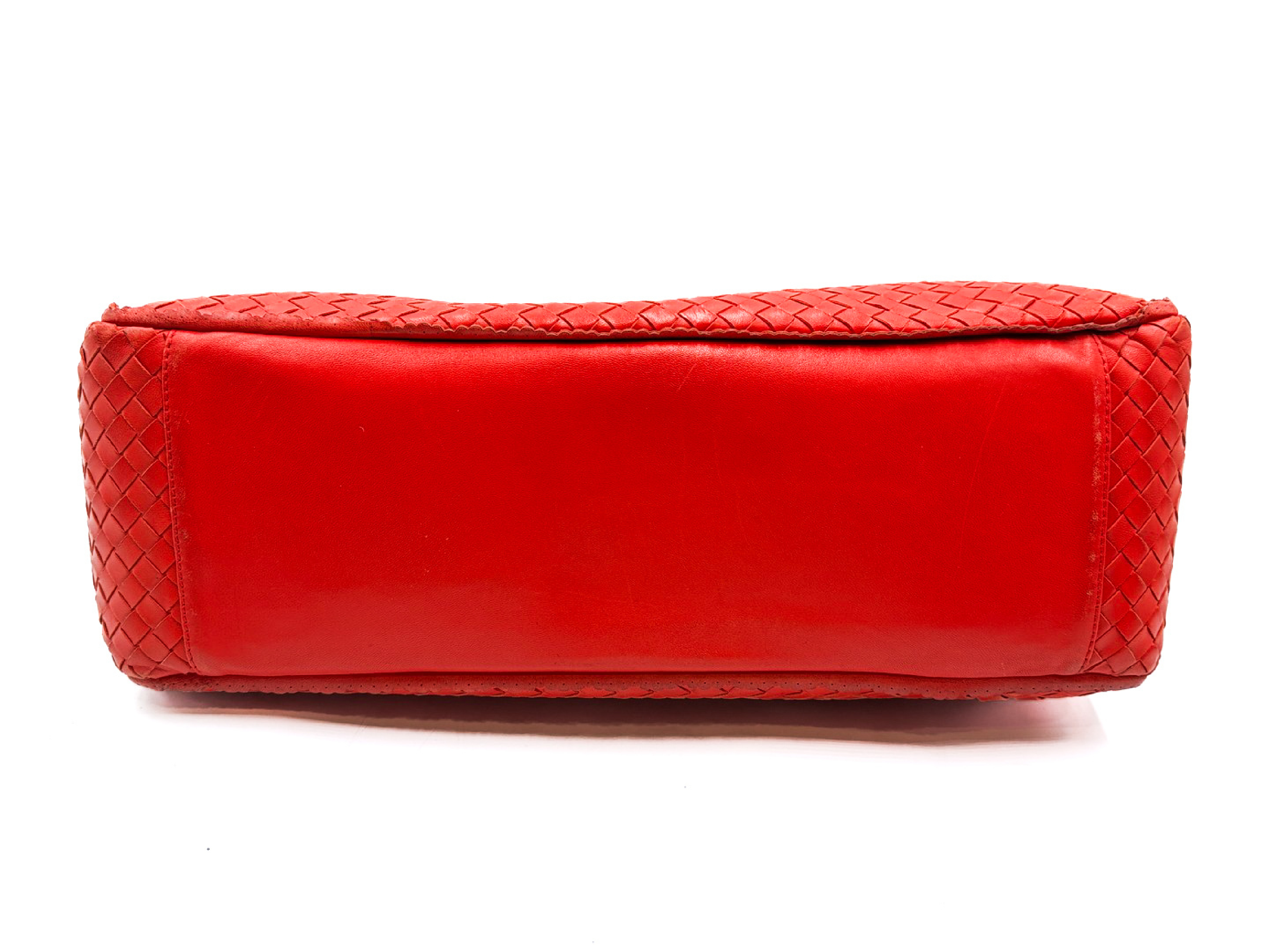 Intrecciato Red Leather Tote Bag — view 8