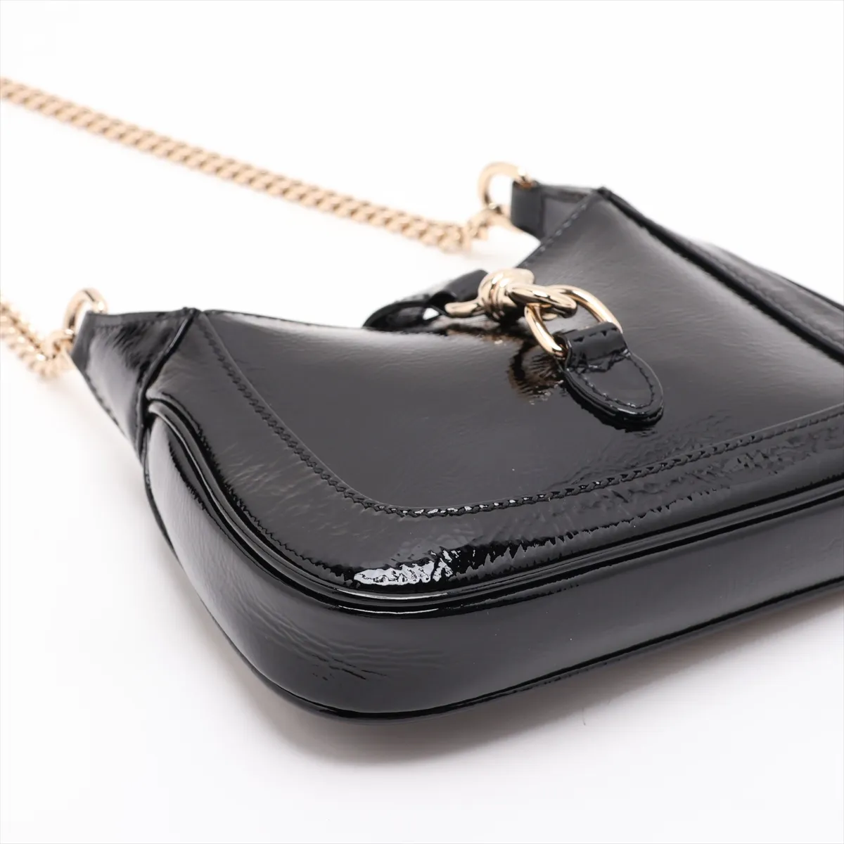 Jackie Notte Patent Leather Chain Shoulder Bag, Black, 782889 — view 4