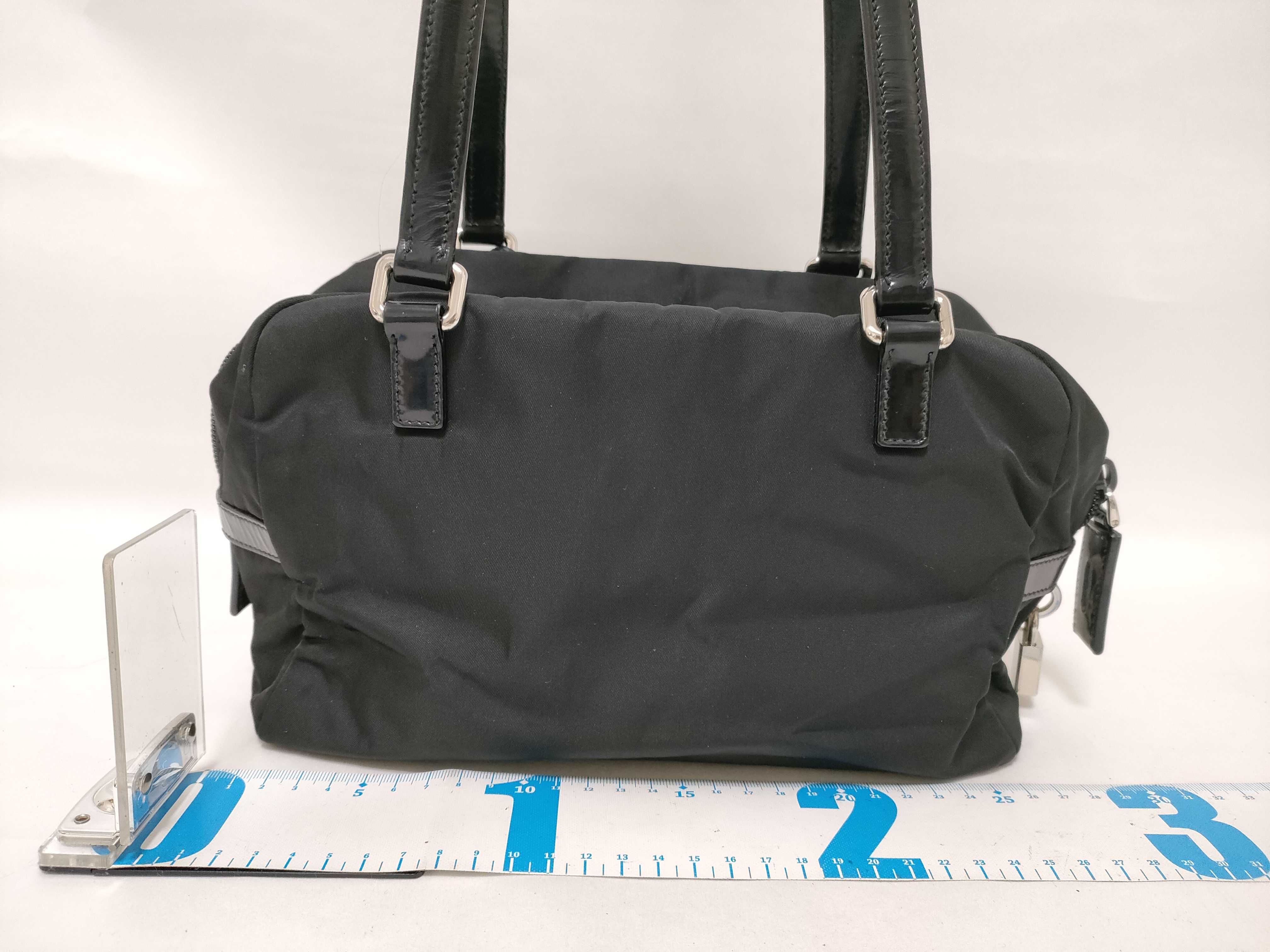 Nylon Prada Mini Boston Jacquard Nylon Leather Handbag — view 2