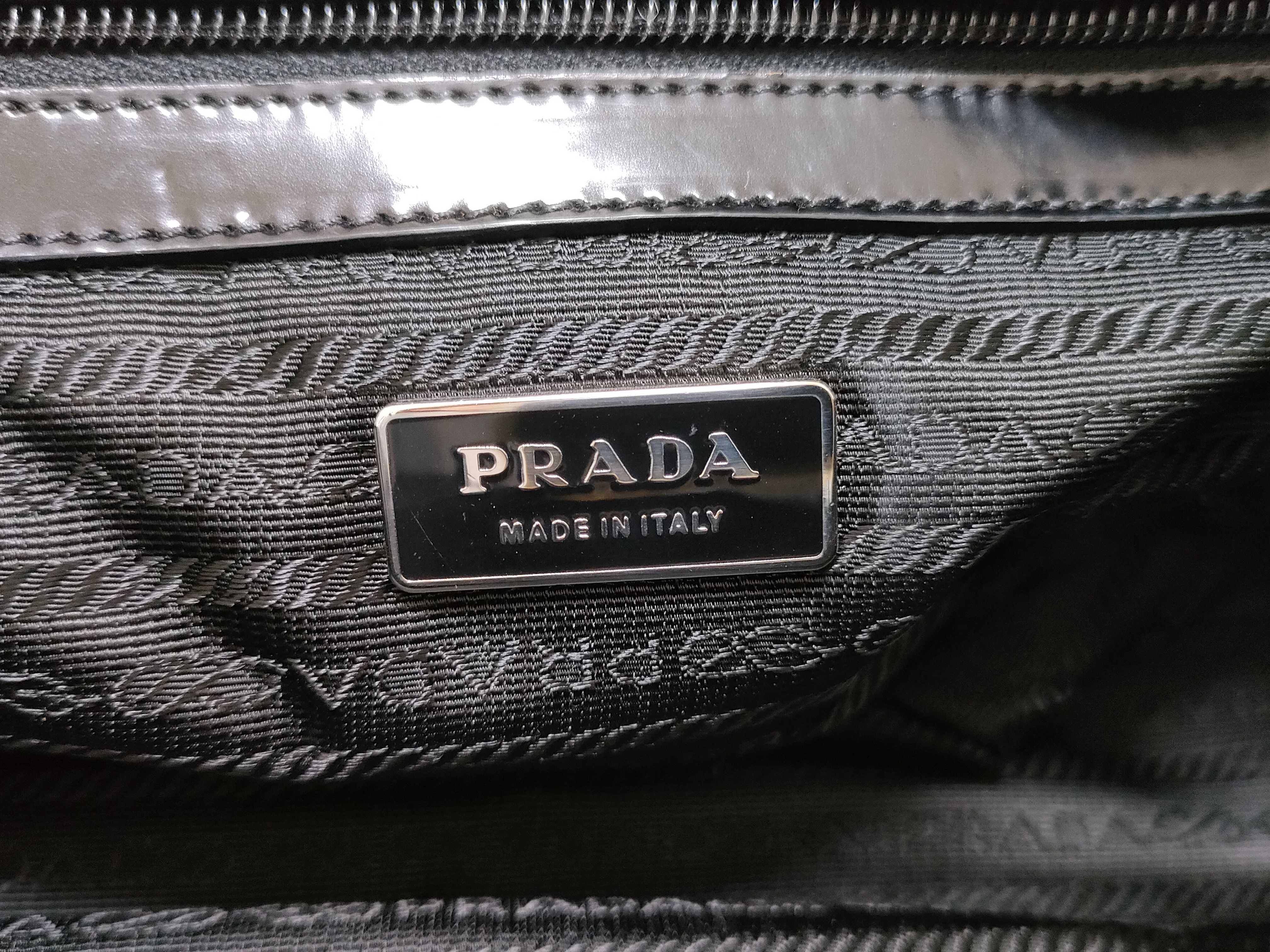 Nylon Prada Mini Boston Jacquard Nylon Leather Handbag — view 12
