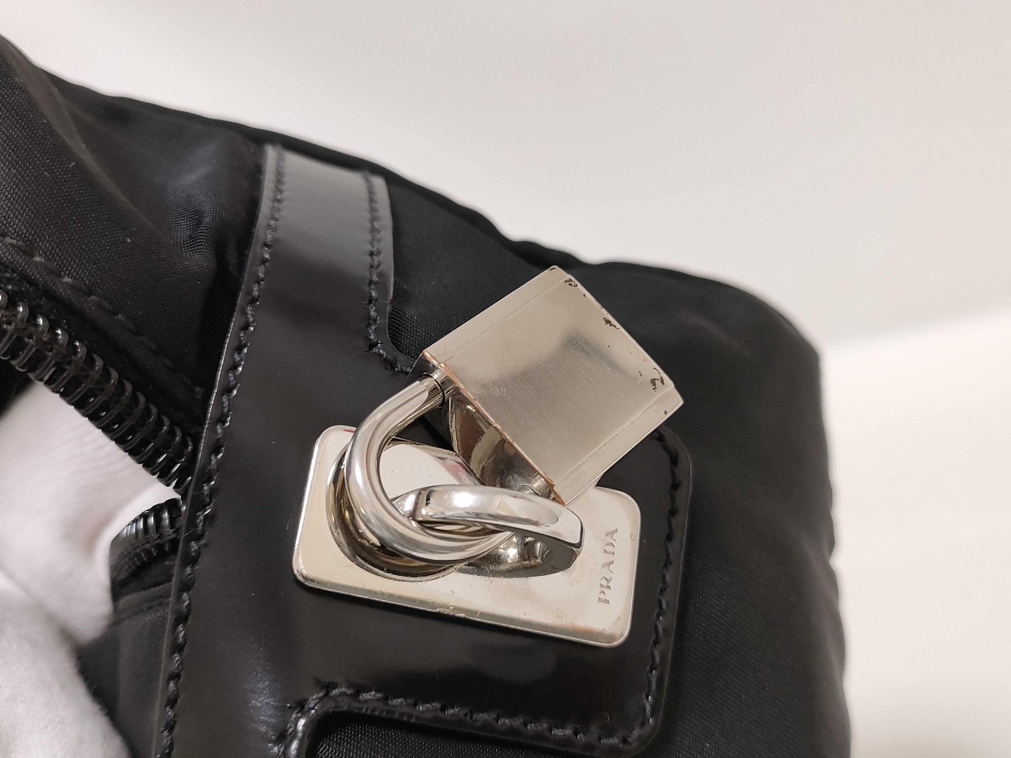 Nylon Prada Mini Boston Jacquard Nylon Leather Handbag — view 13