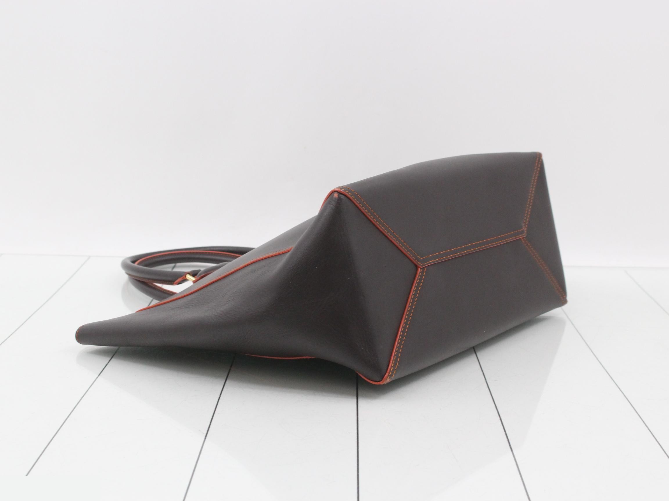 Leather Leo tote bag, brown and orange, gold hardware, with pouch. — view 5