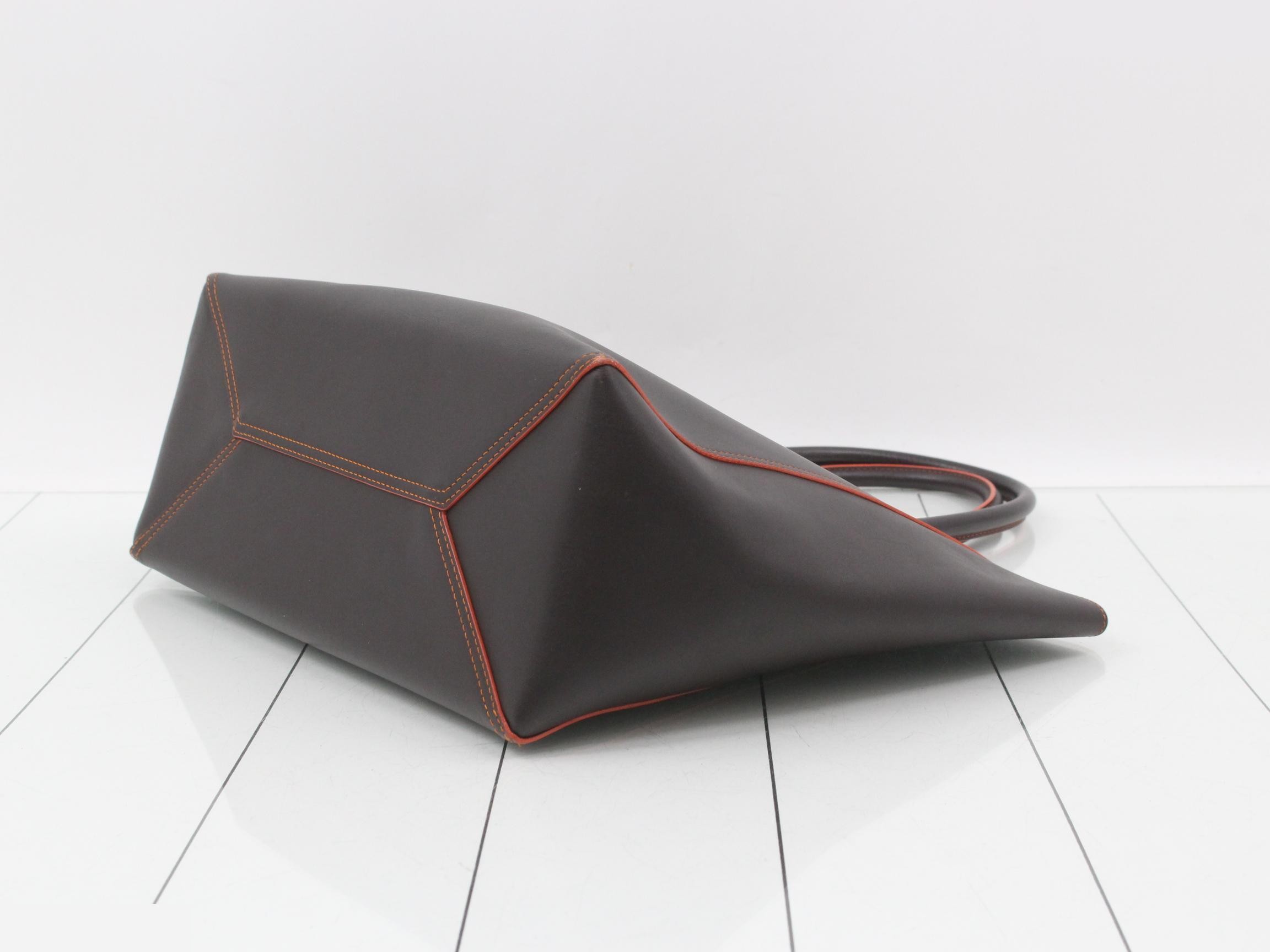 Leather Leo tote bag, brown and orange, gold hardware, with pouch. — view 6
