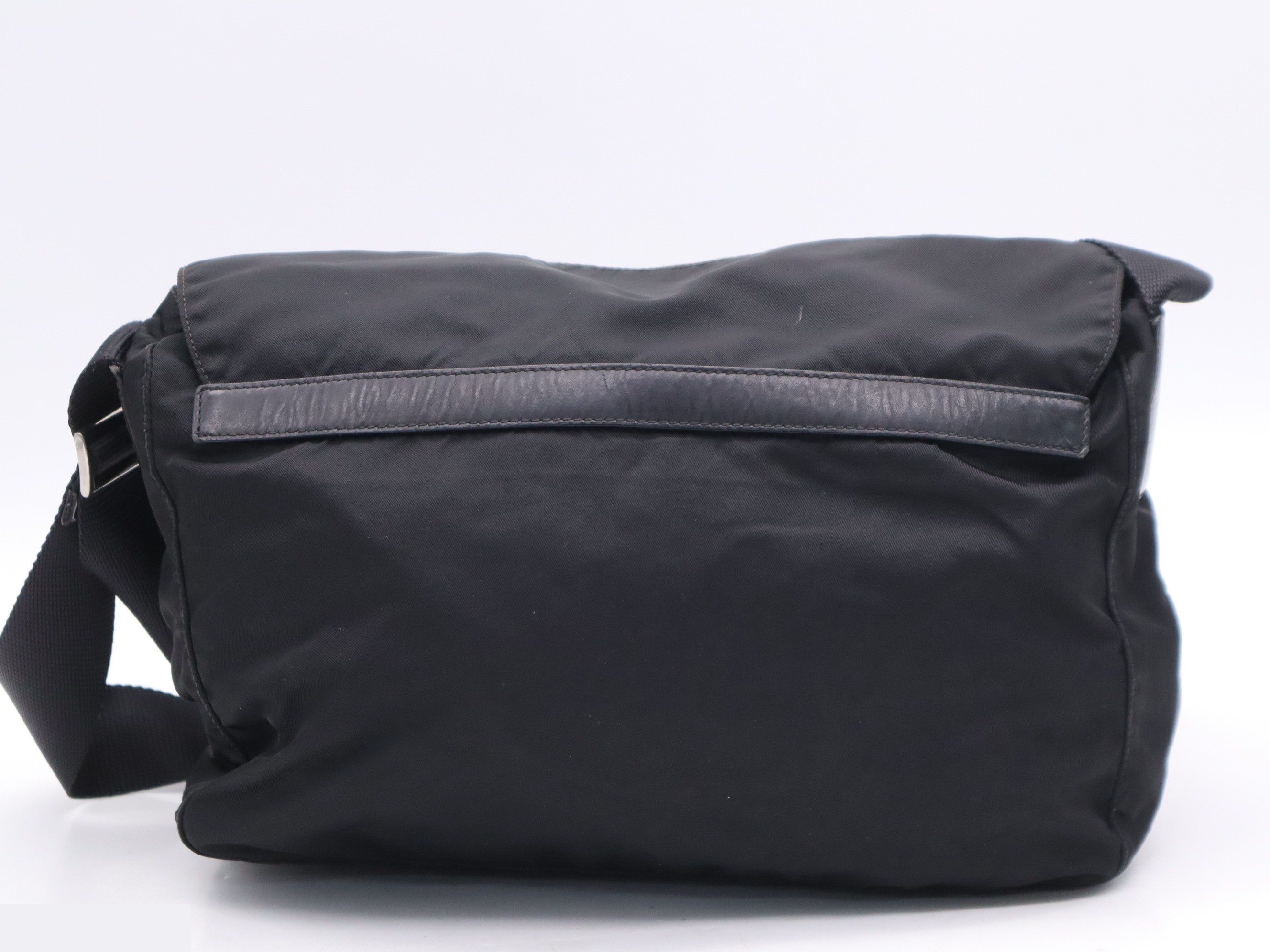Leather x Nylon Messenger Shoulder Bag, Black, Silver Hardware — view 2