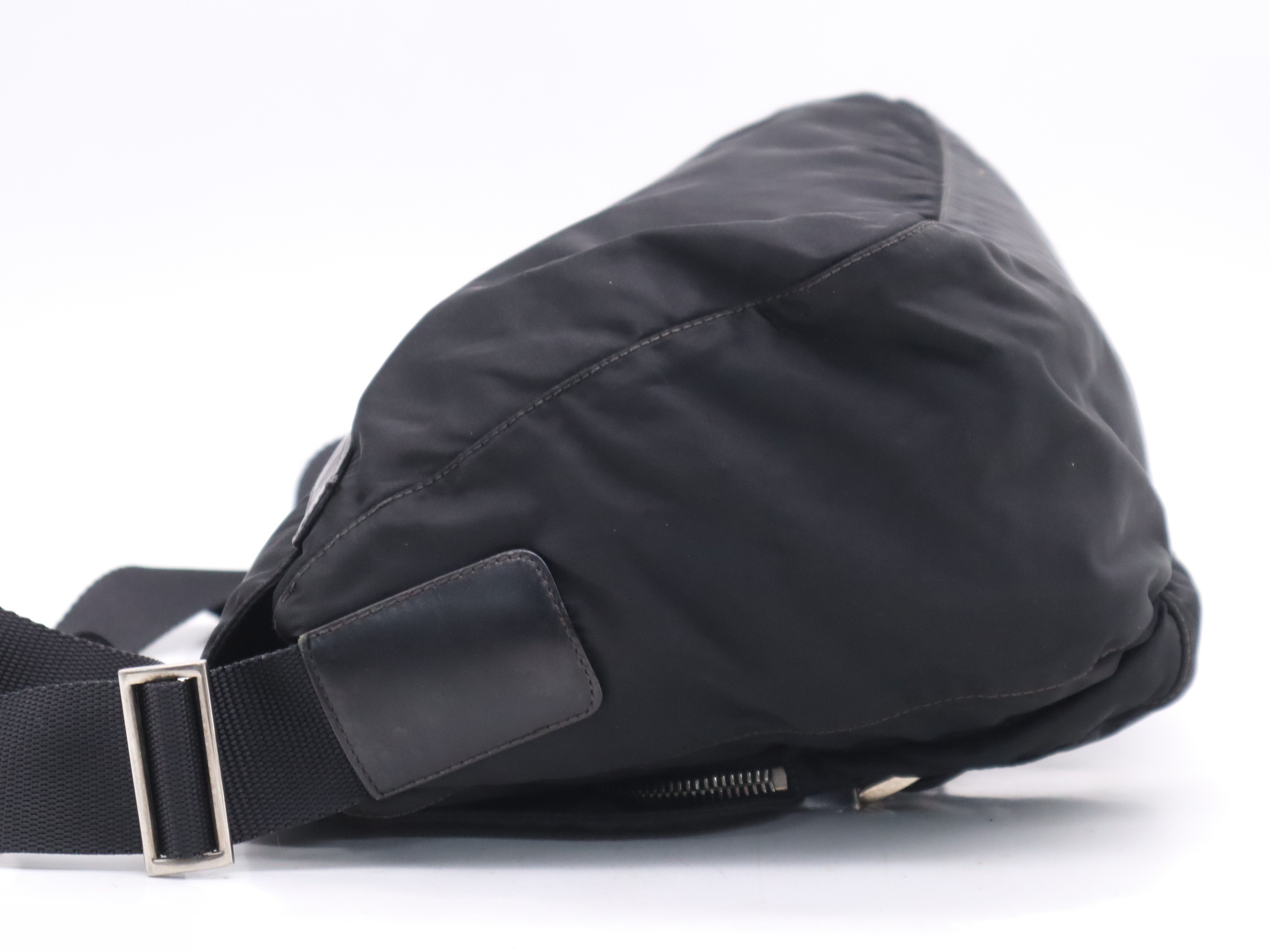 Leather x Nylon Messenger Shoulder Bag, Black, Silver Hardware — view 3