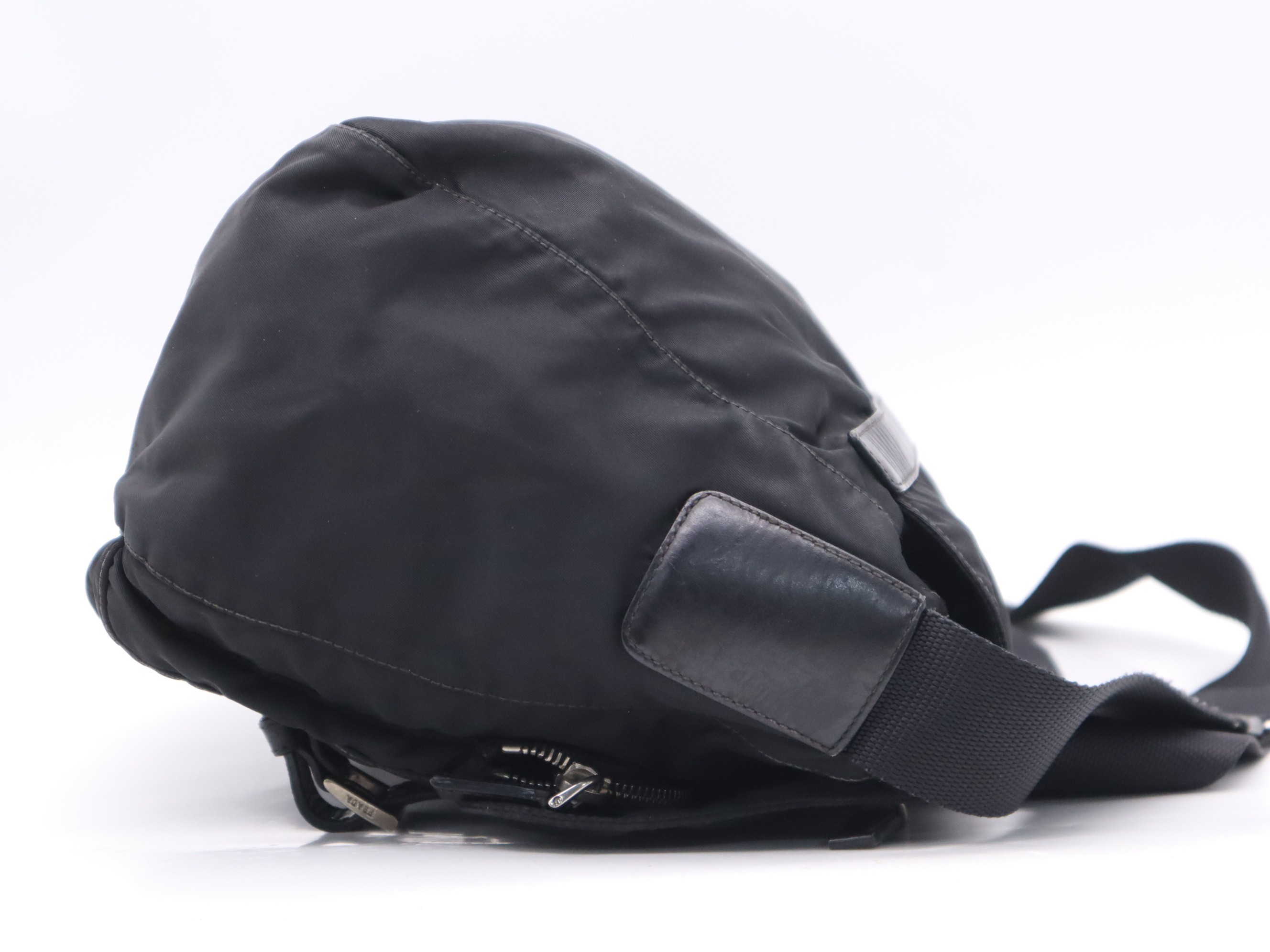 Leather x Nylon Messenger Shoulder Bag, Black, Silver Hardware — view 5
