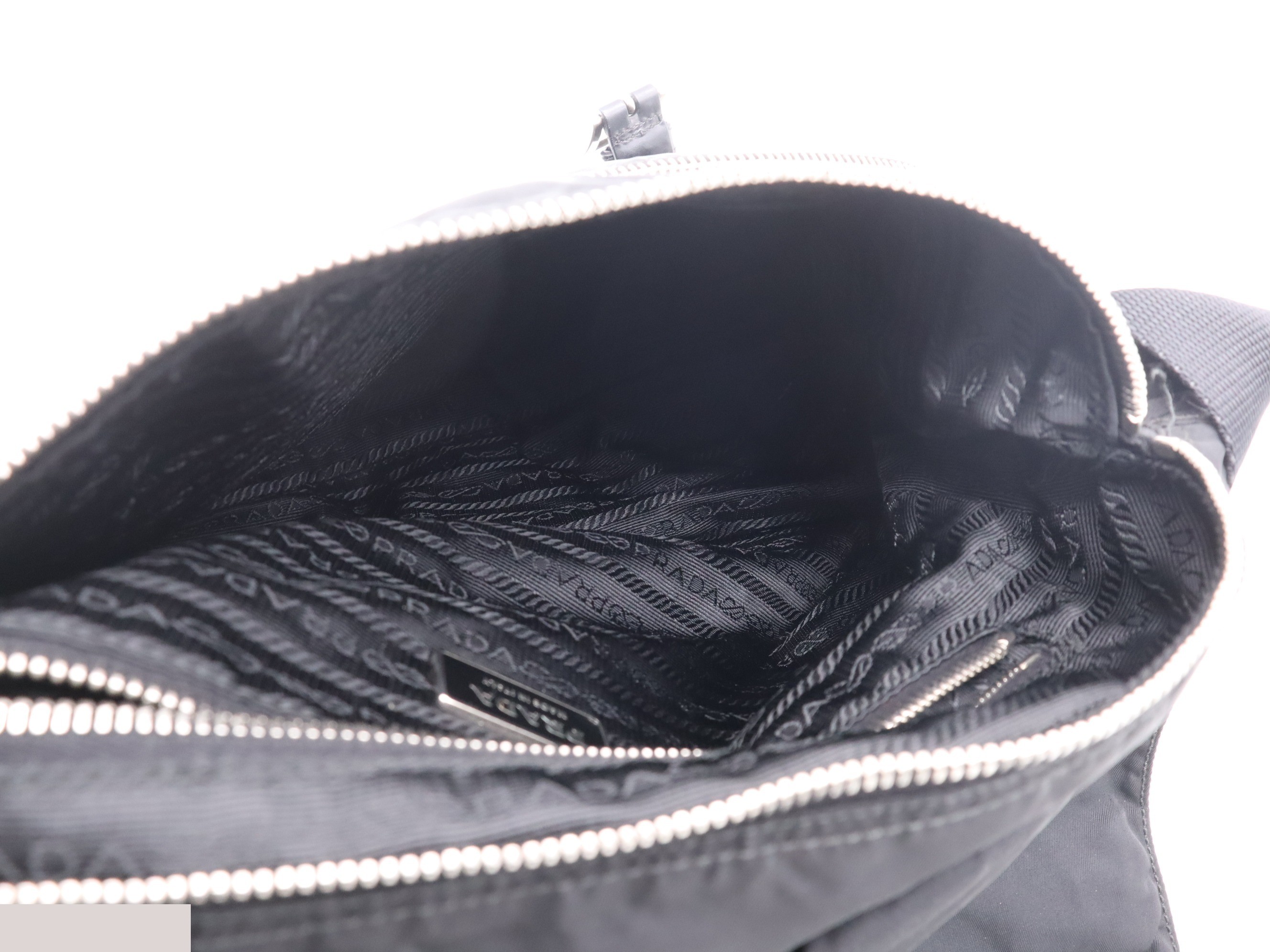 Leather x Nylon Messenger Shoulder Bag, Black, Silver Hardware — view 7
