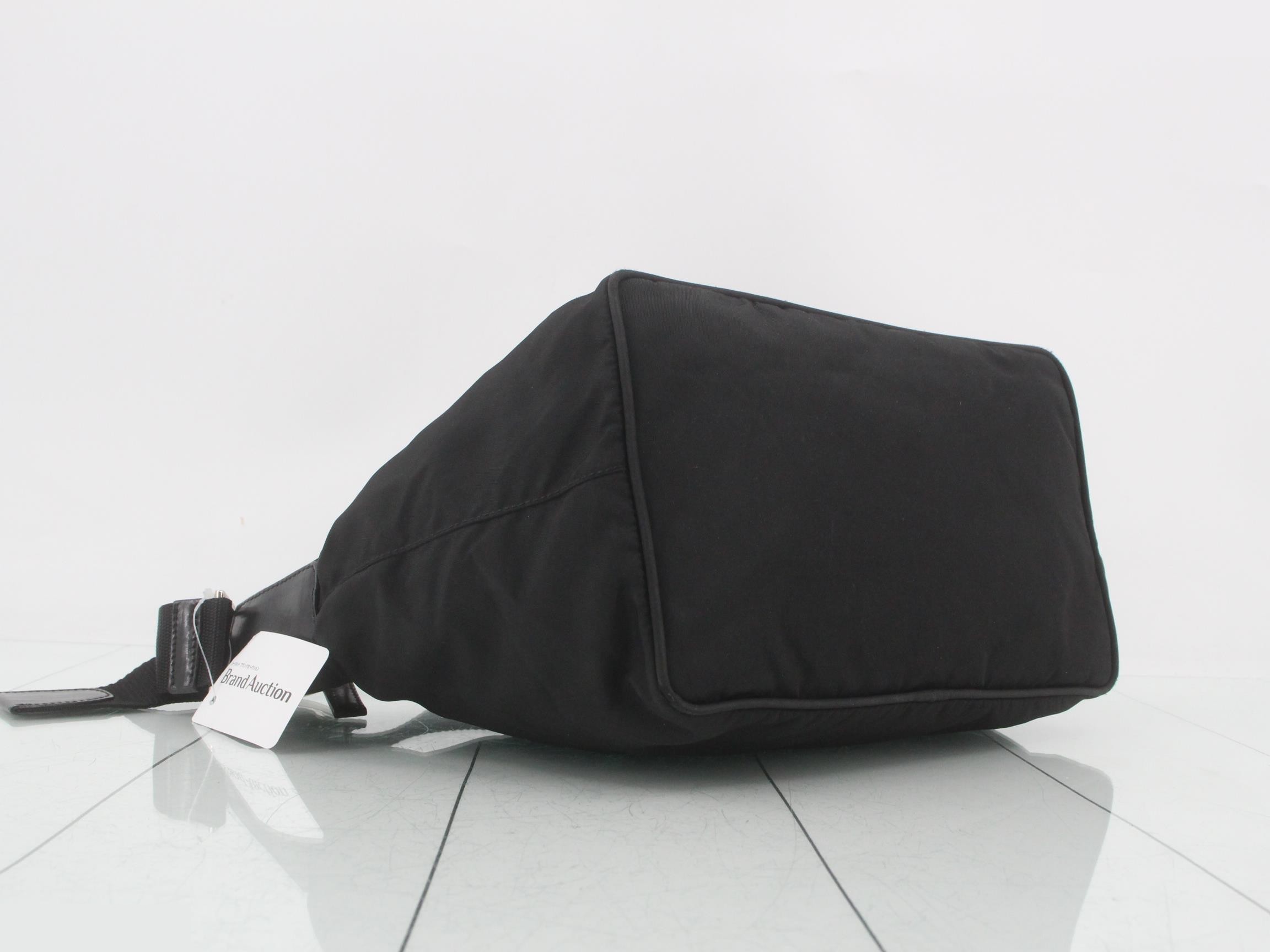 Triangle Logo Plate Nylon Leather One-Shoulder Bag — view 5