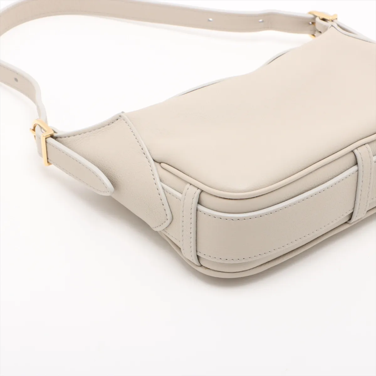 Mini Romy Leather Shoulder Bag, Beige — view 4