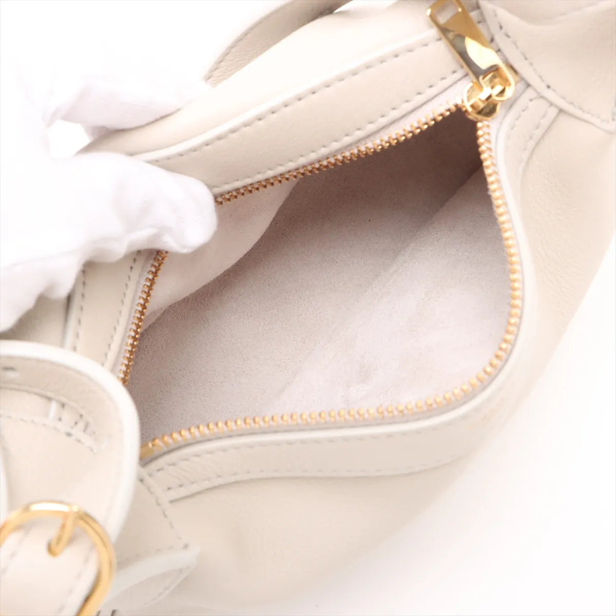Mini Romy Leather Shoulder Bag, Beige — view 7