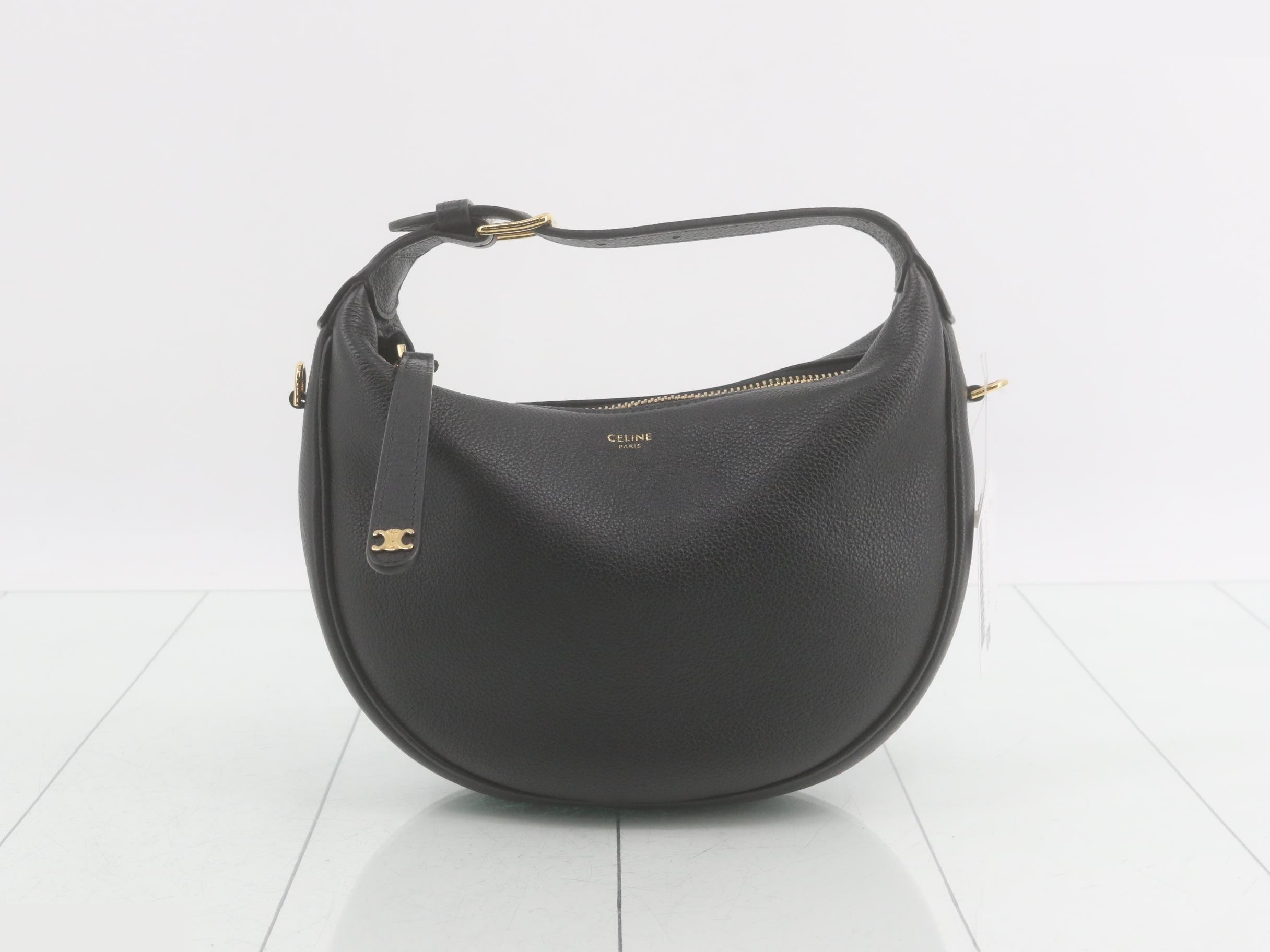 Leather 2-Way Handbag, Black