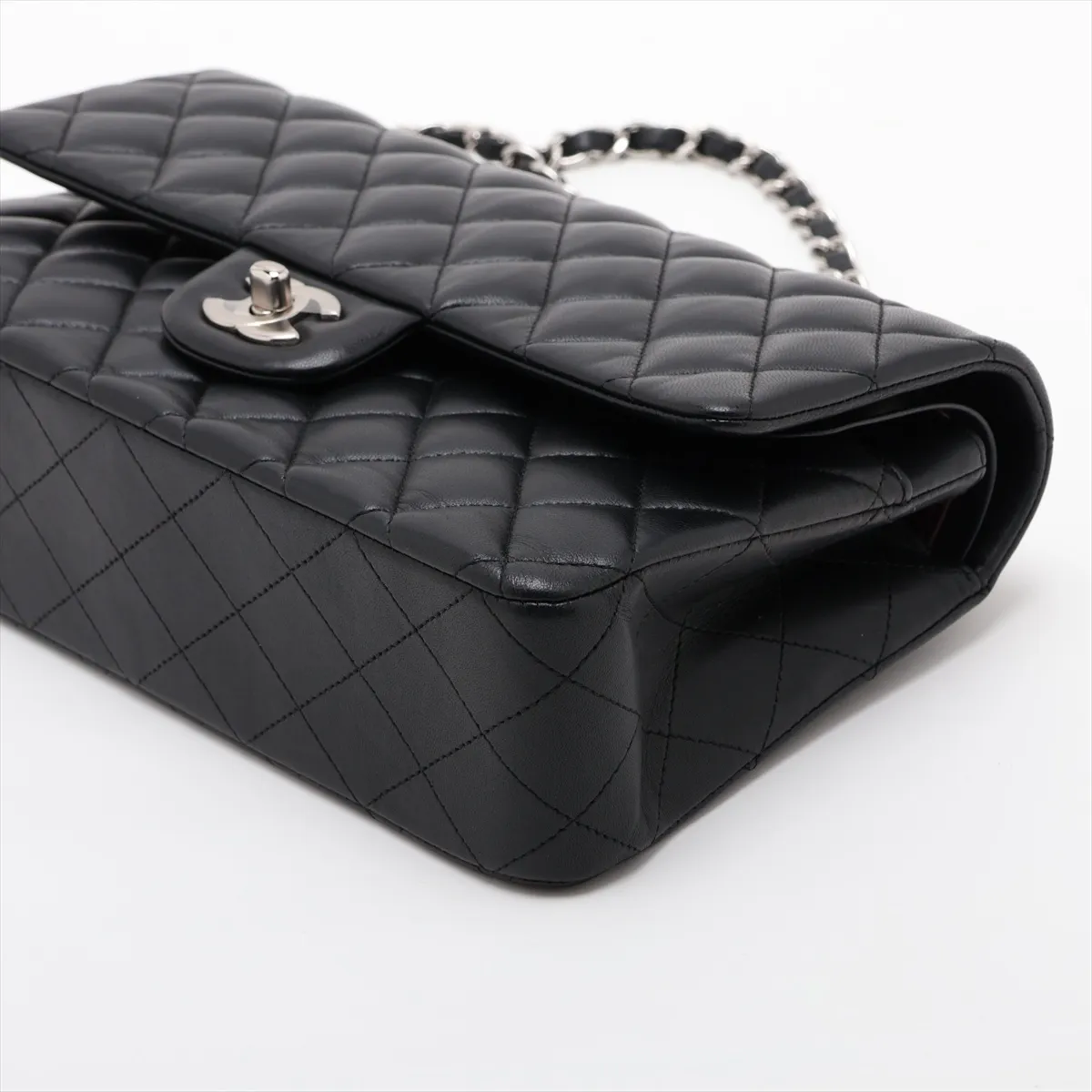 [Individually packaged] Chanel Matelassé 25 Lambskin Double Flap Double Chain Bag, Black with Silver Hardware, 27904126, Serial Number 27, A01112 — view 3