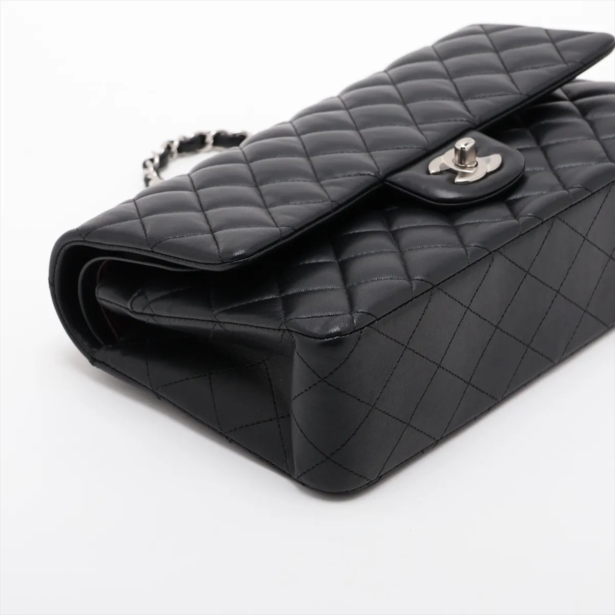 [Individually packaged] Chanel Matelassé 25 Lambskin Double Flap Double Chain Bag, Black with Silver Hardware, 27904126, Serial Number 27, A01112 — view 4