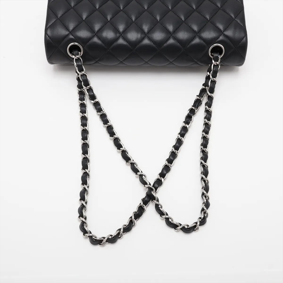 [Individually packaged] Chanel Matelassé 25 Lambskin Double Flap Double Chain Bag, Black with Silver Hardware, 27904126, Serial Number 27, A01112 — view 5