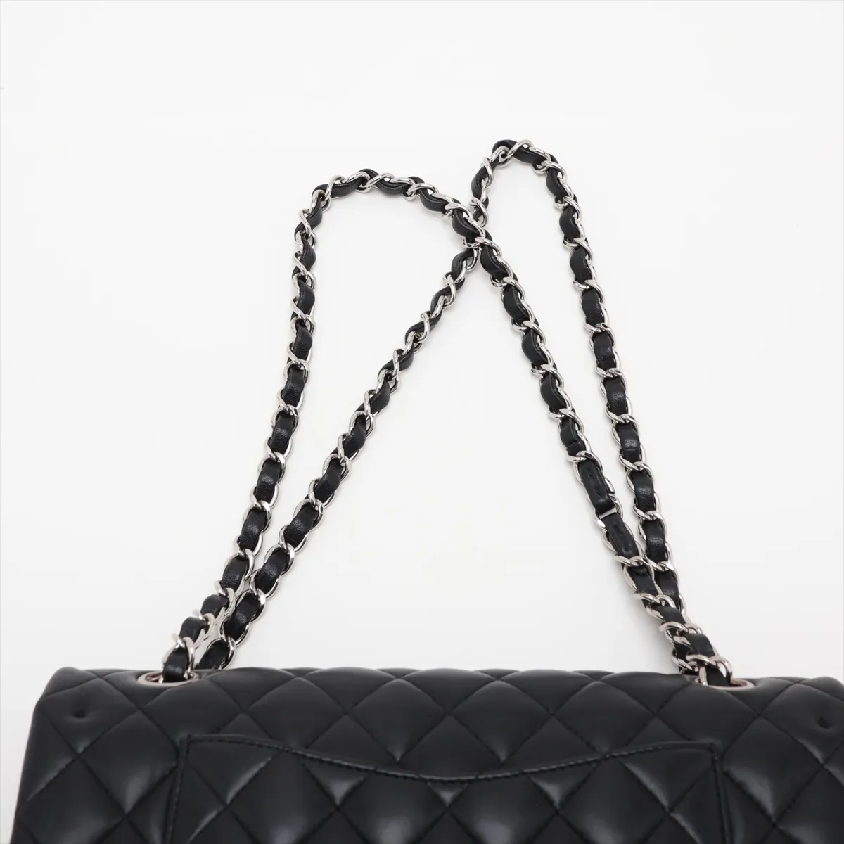 [Individually packaged] Chanel Matelassé 25 Lambskin Double Flap Double Chain Bag, Black with Silver Hardware, 27904126, Serial Number 27, A01112 — view 6