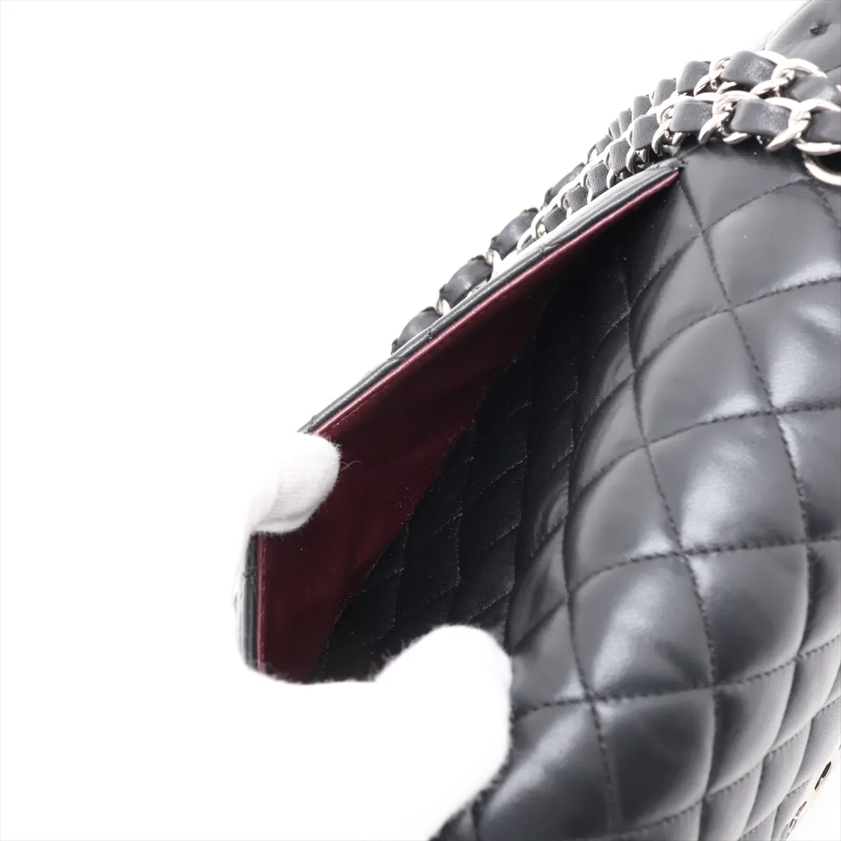 [Individually packaged] Chanel Matelassé 25 Lambskin Double Flap Double Chain Bag, Black with Silver Hardware, 27904126, Serial Number 27, A01112 — view 9